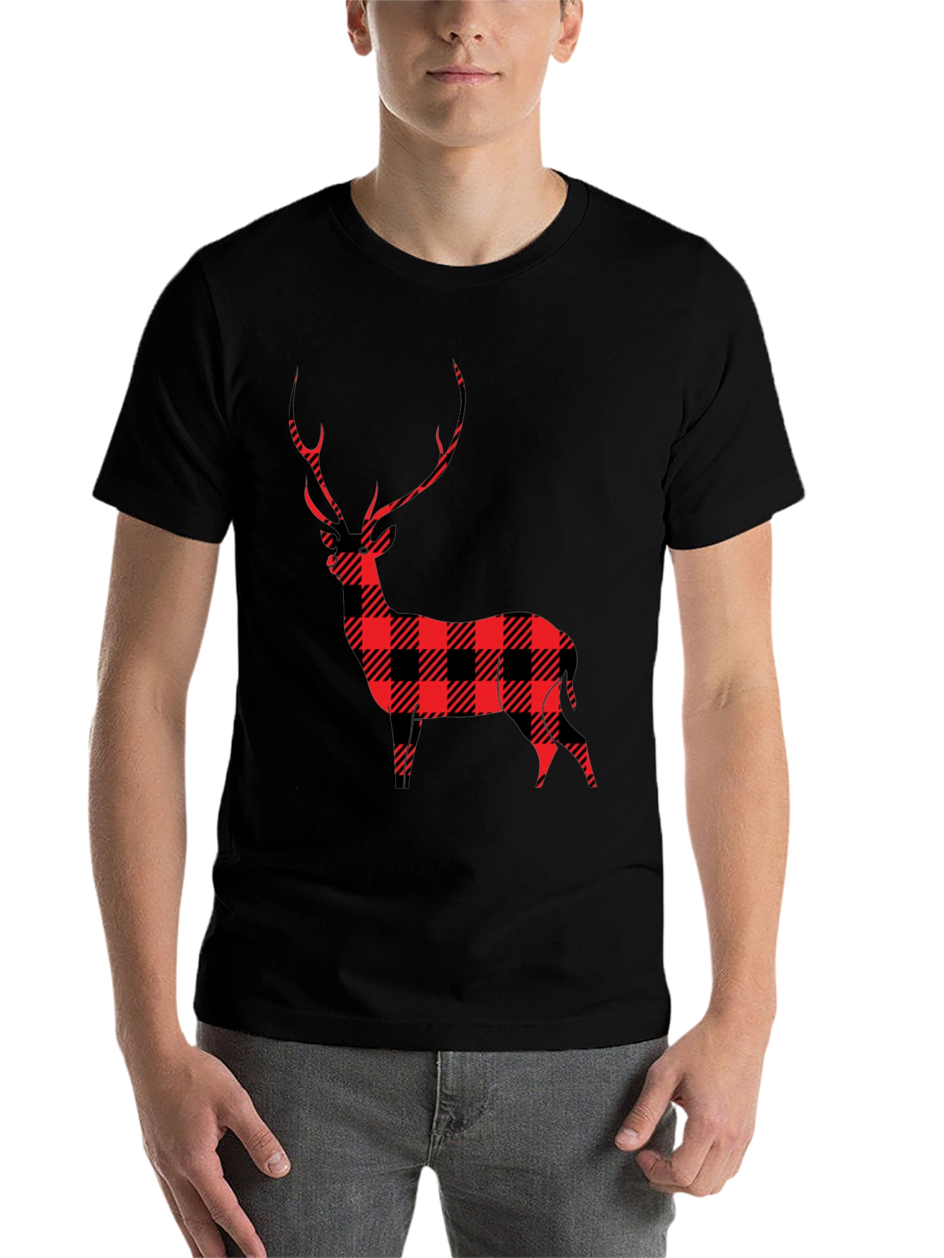 Black Buffalo Plaid Deer Graphic Tee view 7