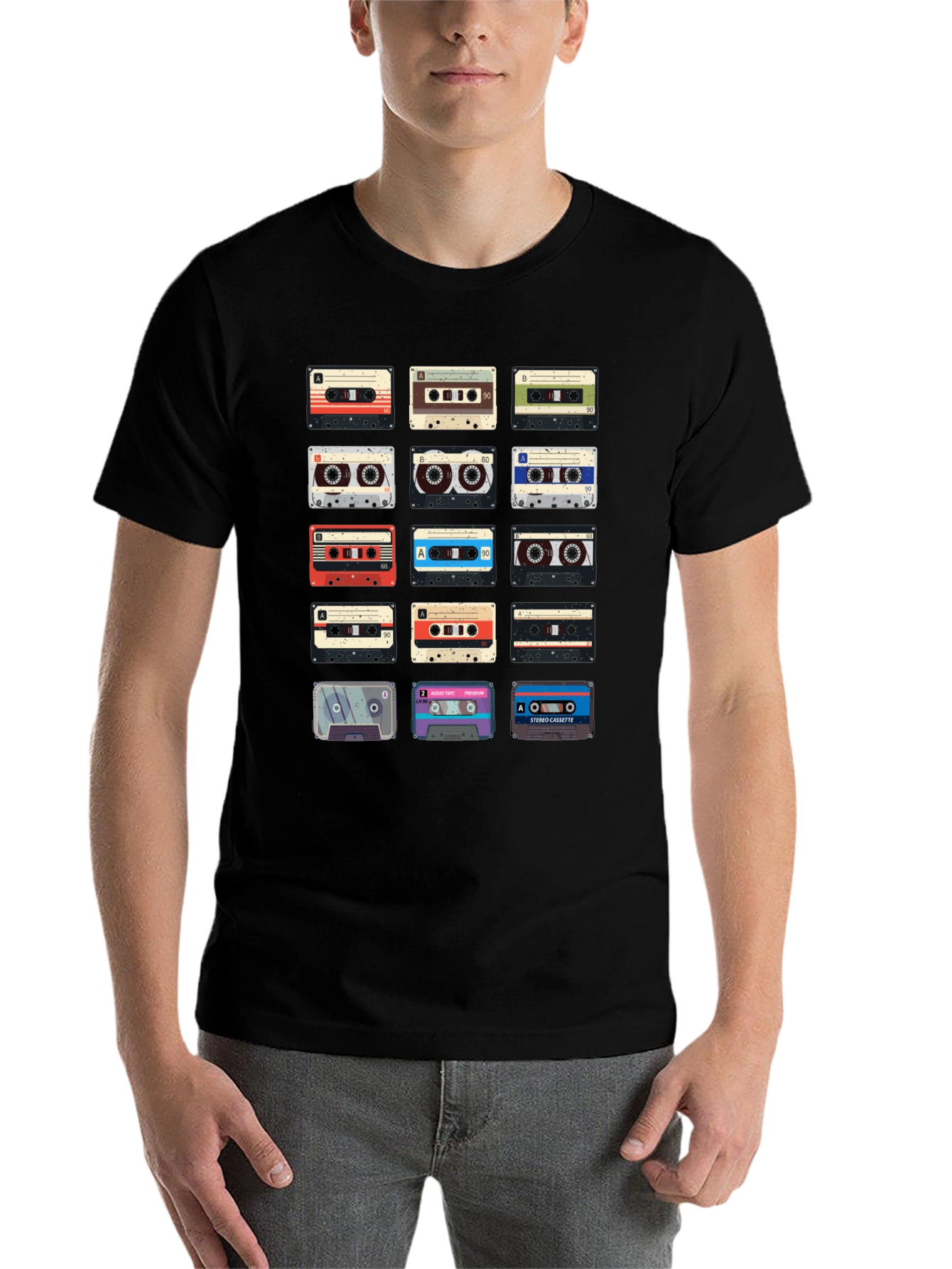 Black Retro Cassette Tape Graphic Tee - Vintage Music Lover Shirt view 7