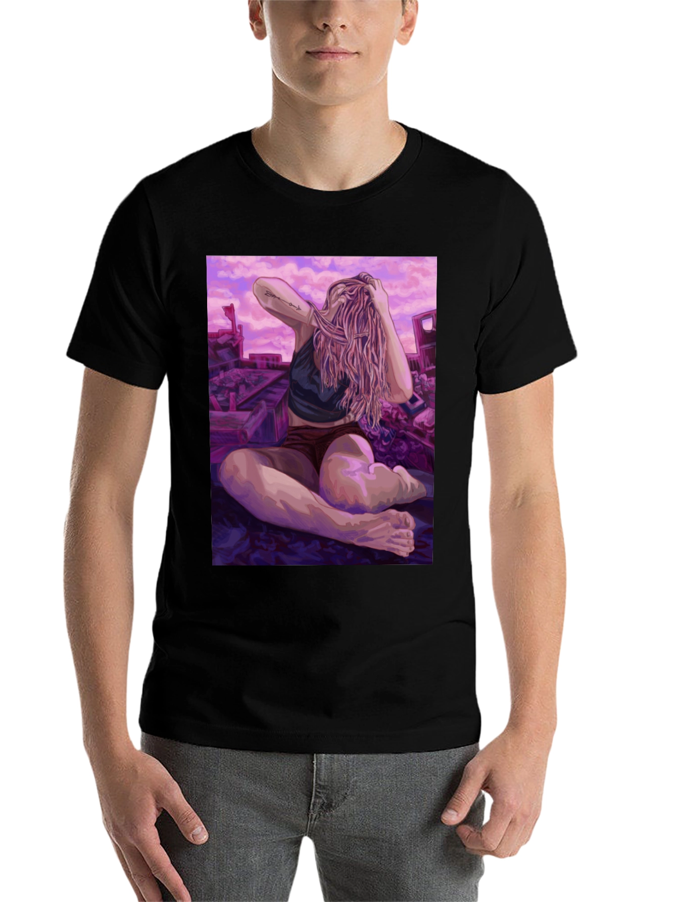Black Artistic Woman on Ruins Graphic Tee - Unisex view 7