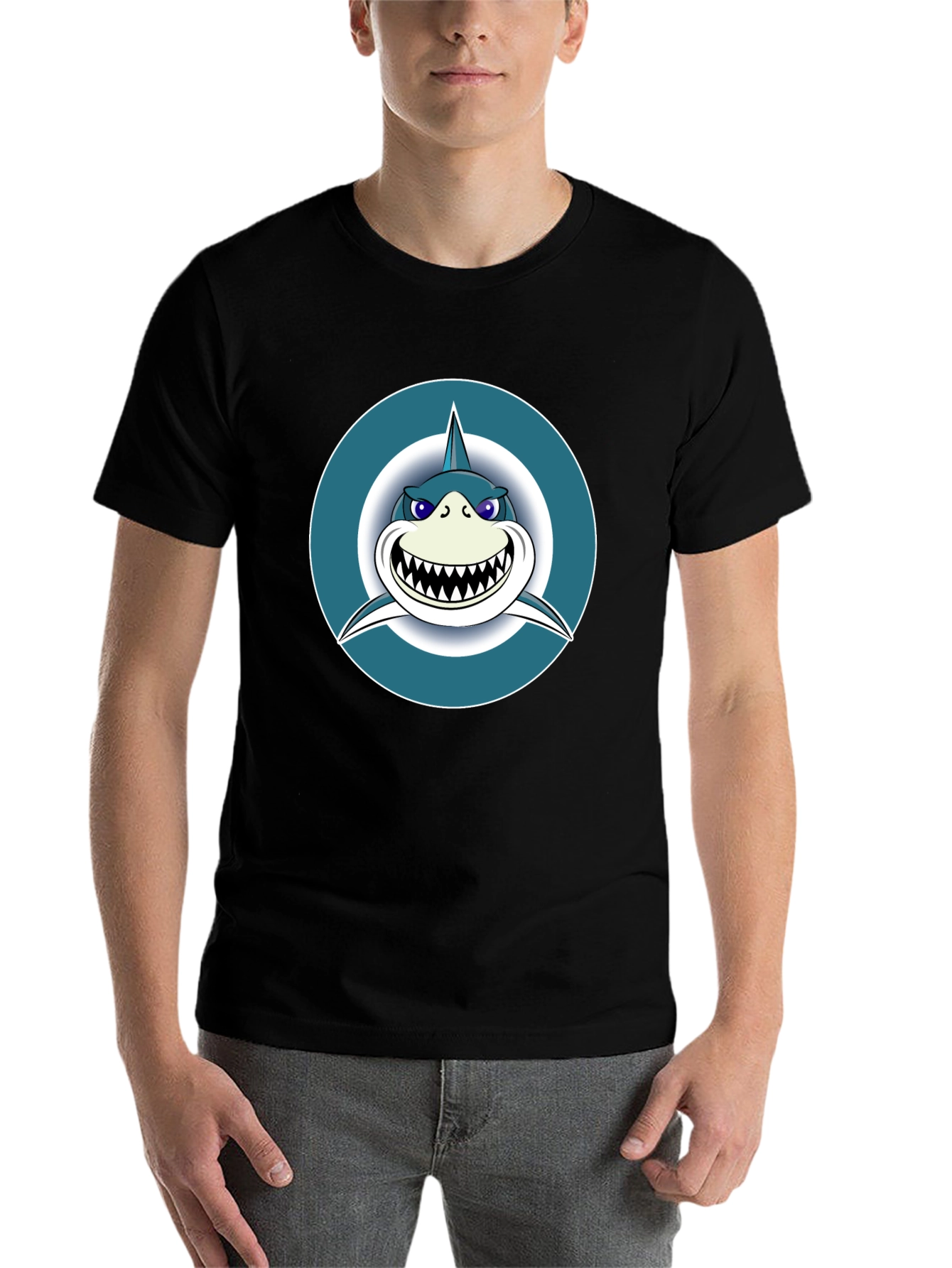 Black Shark Graphic Tee - Men's Black Cotton T-Shirt view 7