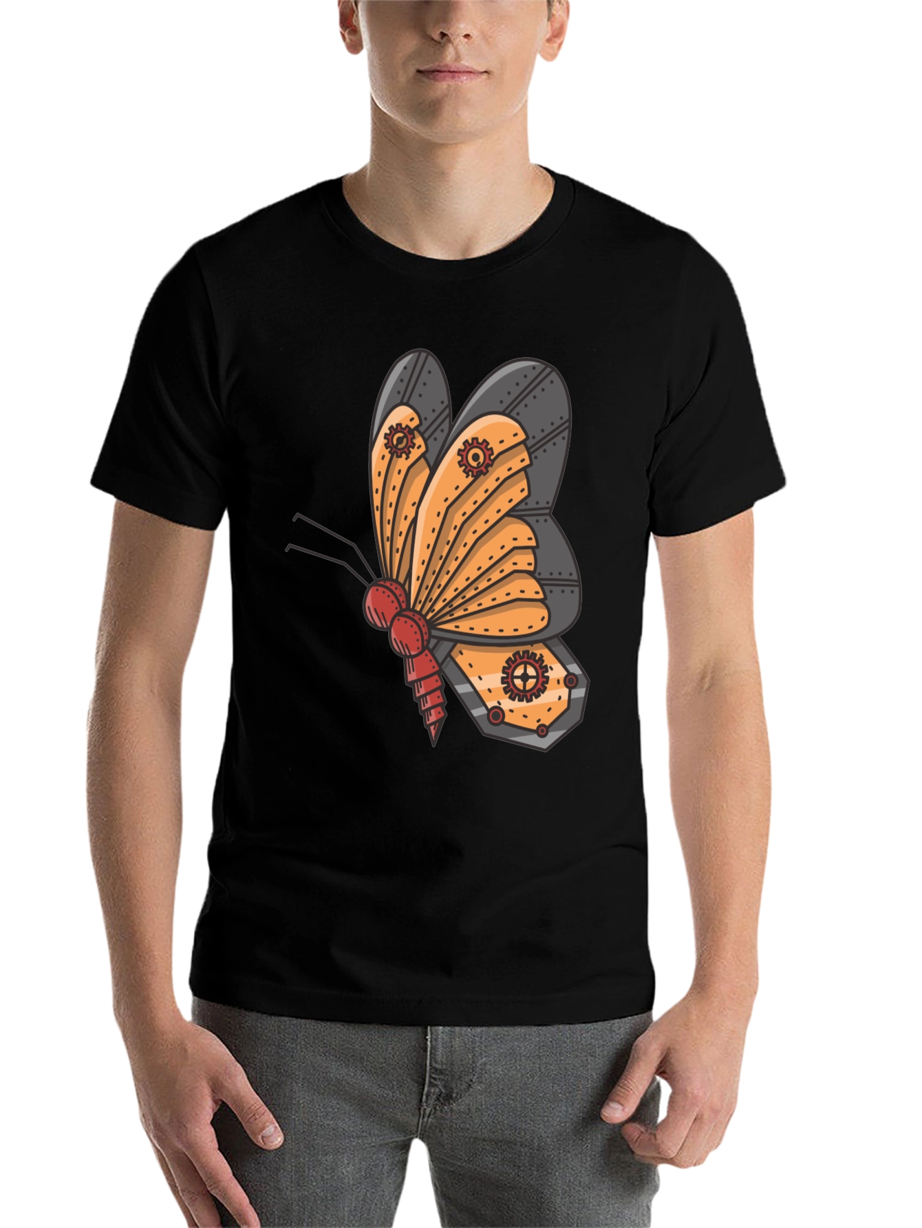 Black Steampunk Butterfly Graphic Tee - Unique Insect Design view 7
