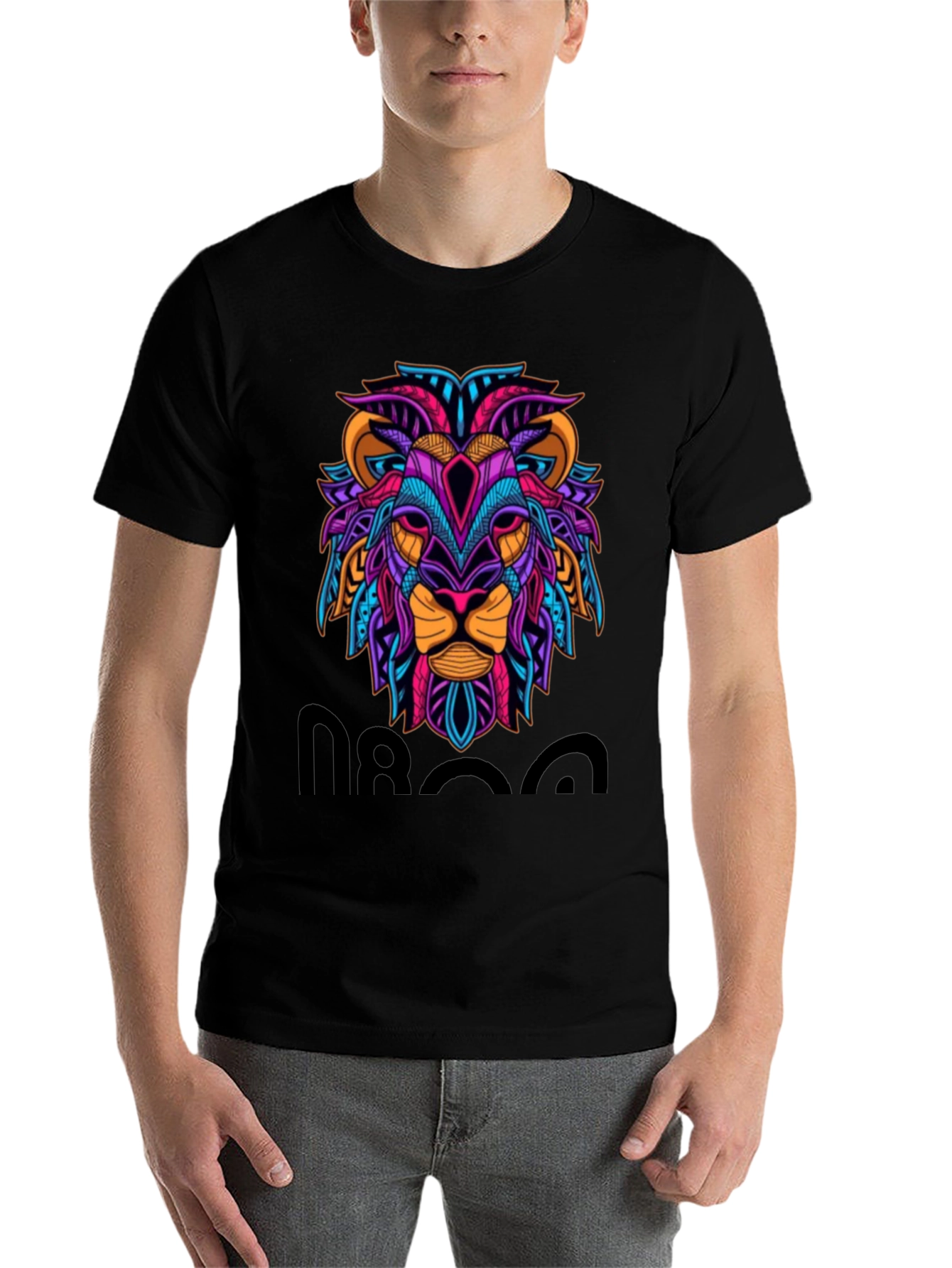 Black Lion Graphic Print Tee - Men's Black T-Shirt view 7