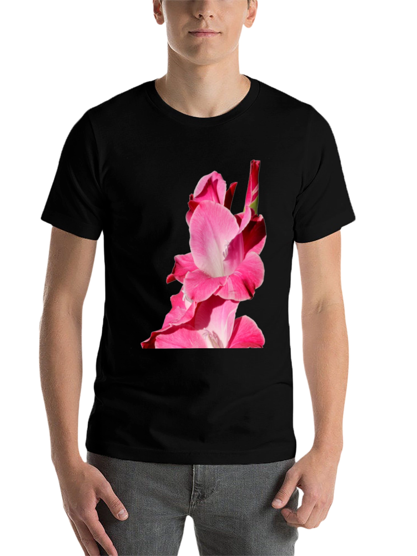 Black Pink Floral Print Black Tee view 7