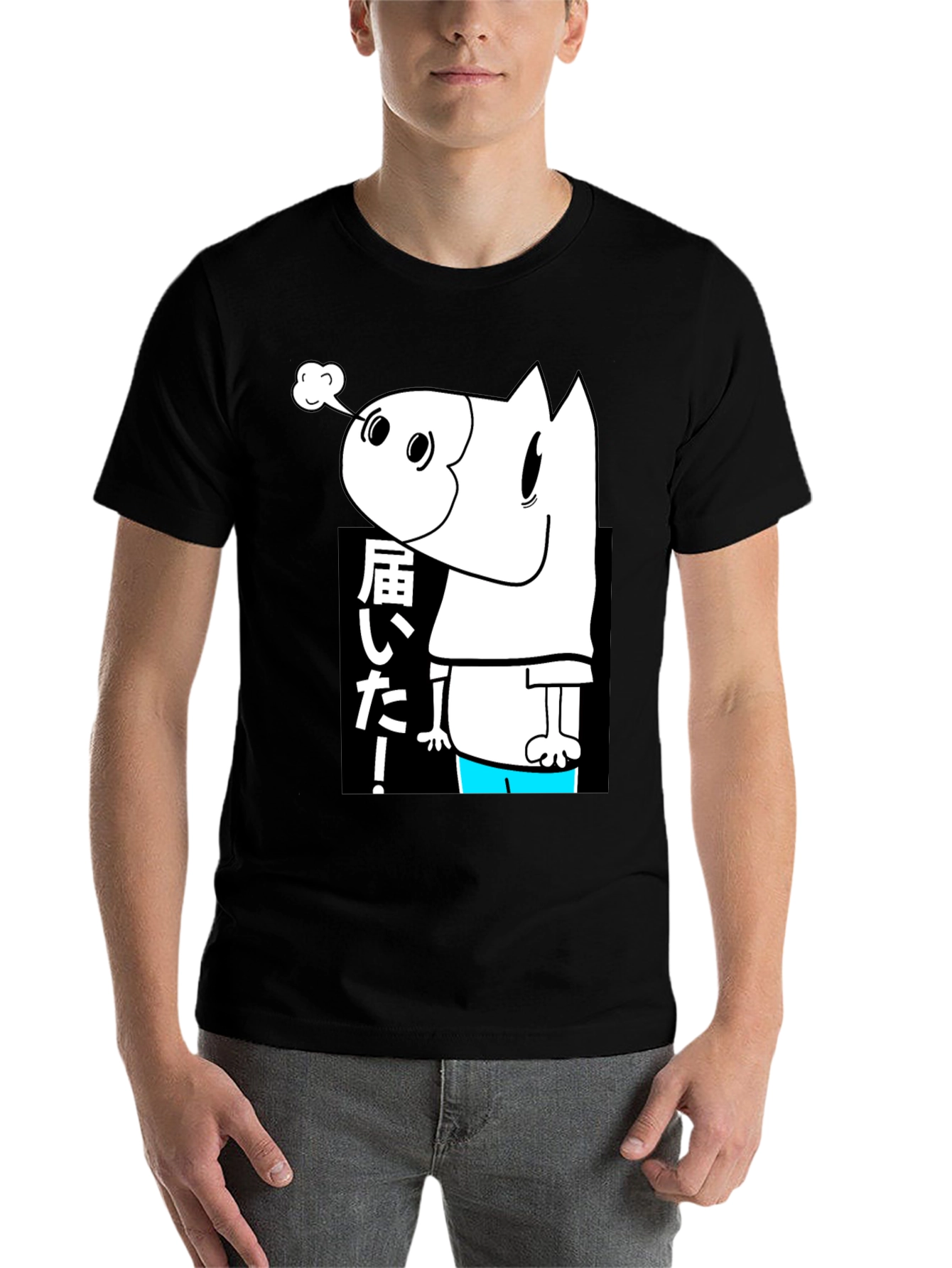Black Men's Black T-Shirt with Cartoon Graphic view 7