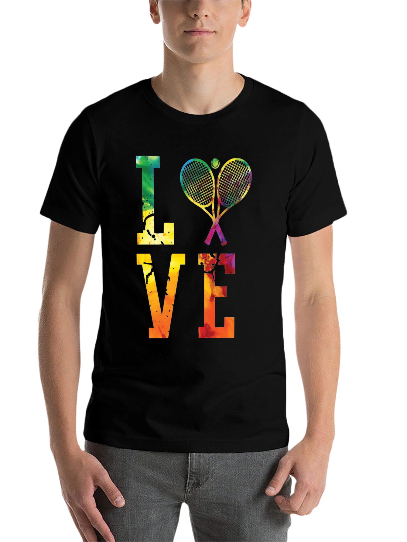 Black Tennis LOVE T-Shirt - Colorful Graphic Tee view 7