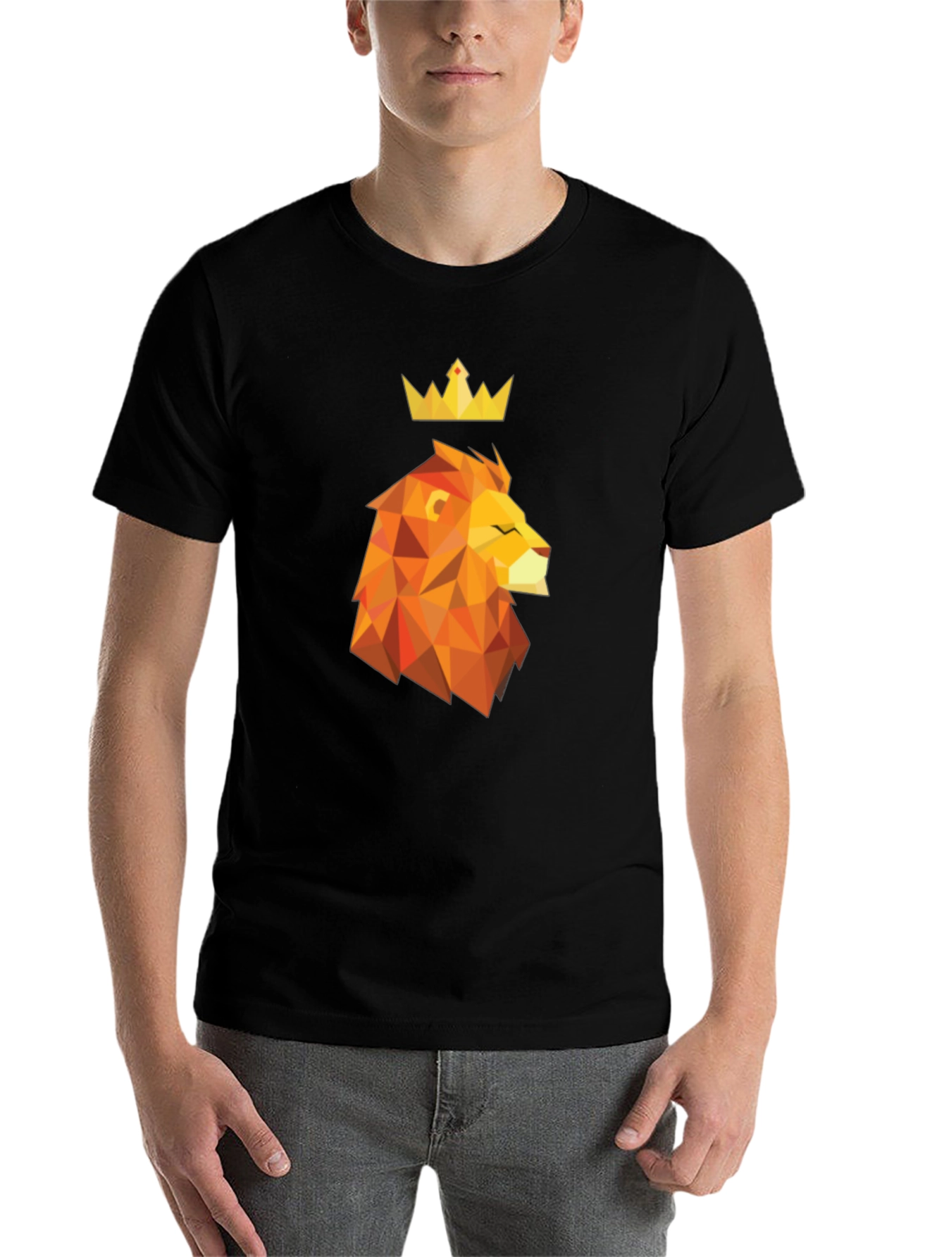 Black Geometric Lion King Graphic Tee - Stylish Men's Black T-Shirt view 7