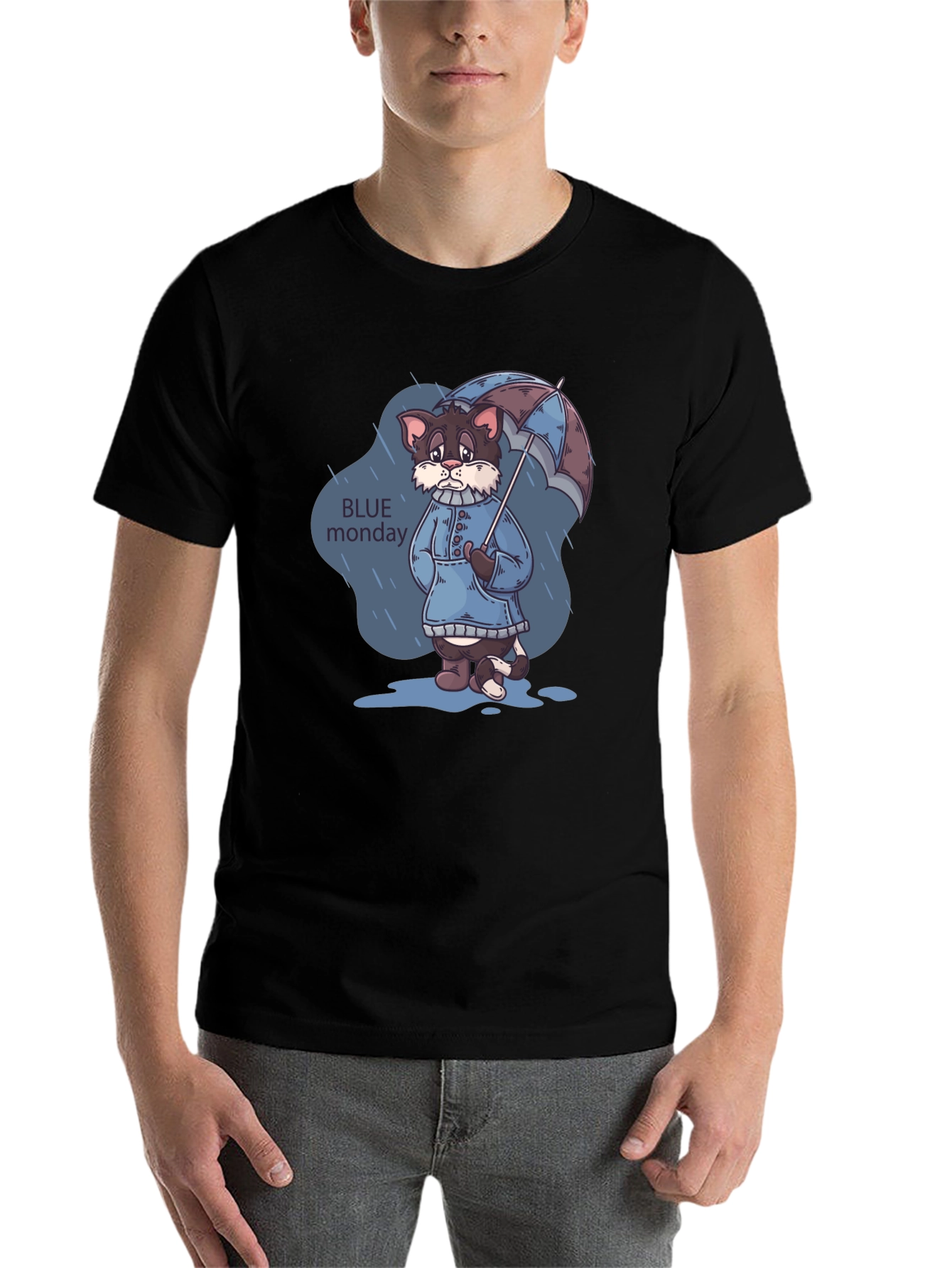 Black Blue Monday Cat T-Shirt - Rainy Day Style view 7