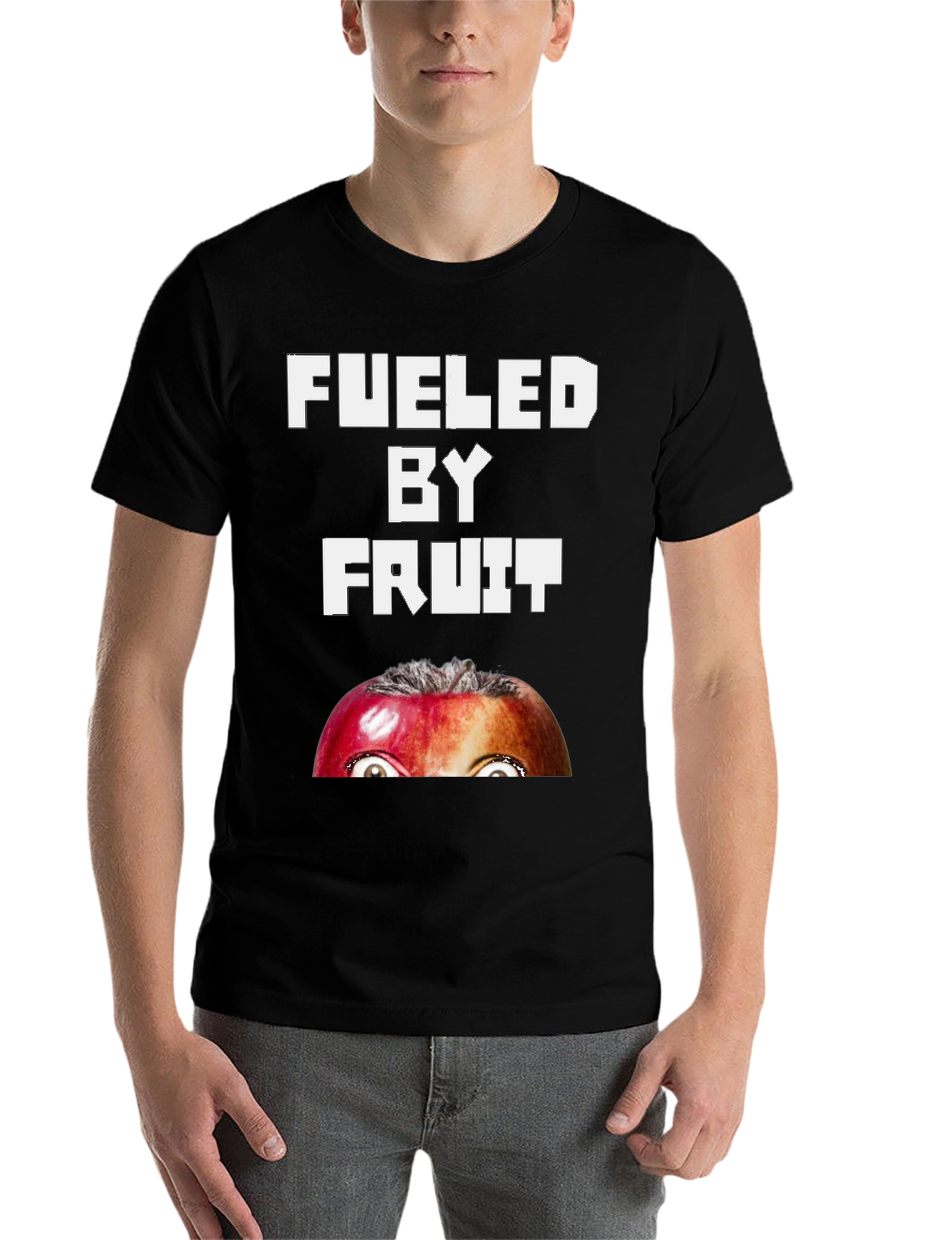 Black Fueled By Fruit T-Shirt - Funny Apple Face Tee view 7