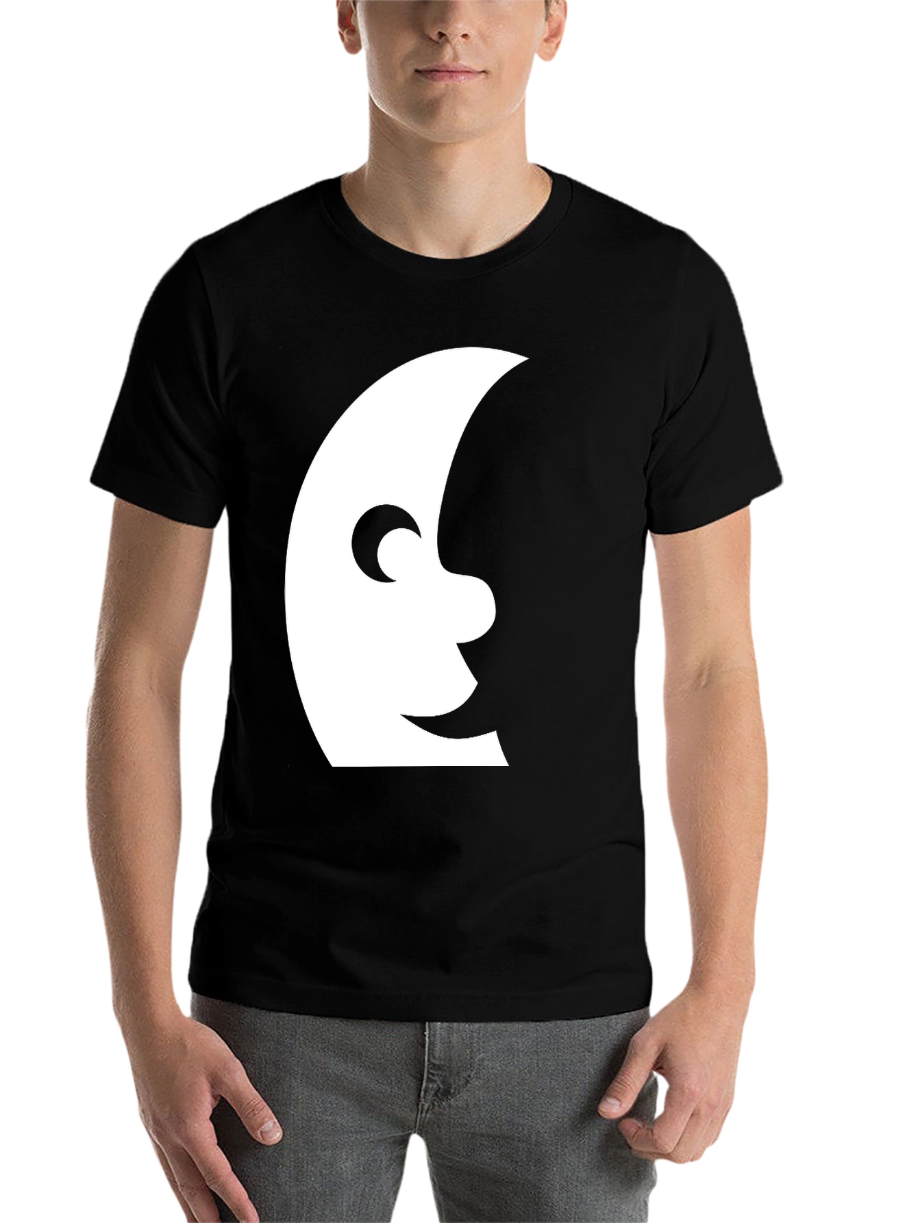 Black Men's Black T-Shirt with Moon Face Graphic view 7
