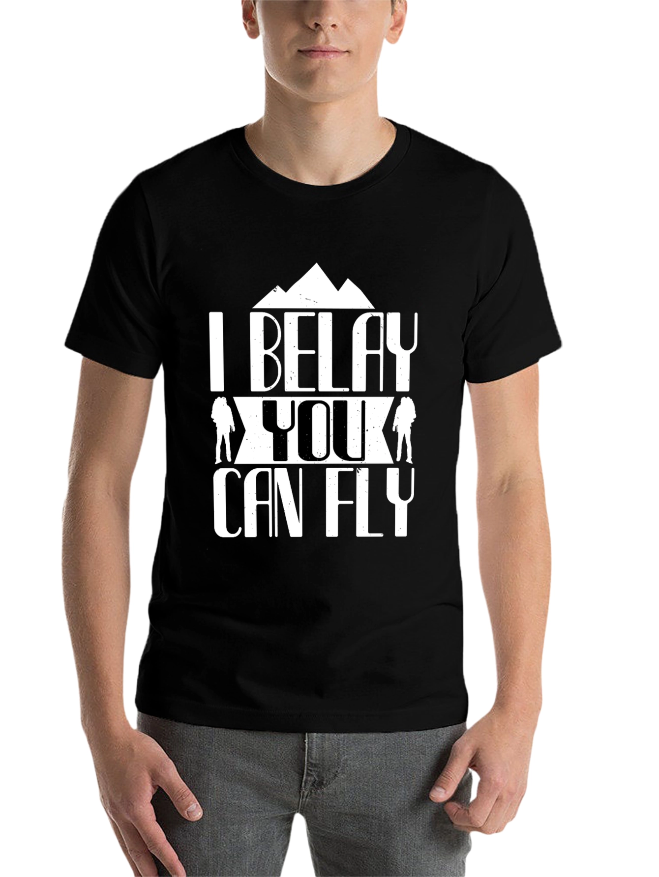 Black I Belay You Can Fly Graphic Tee - Rock Climbing T-Shirt view 7