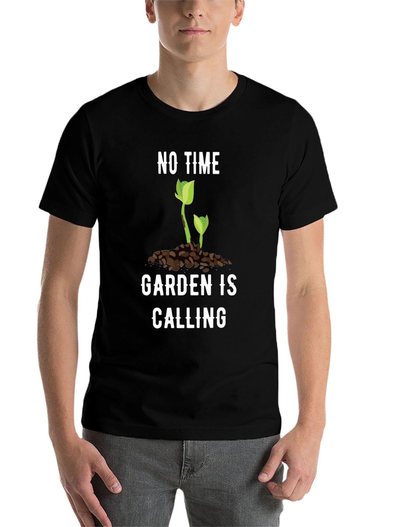 Black Gardening T-Shirt - "No Time, Garden is Calling" Tee view 7