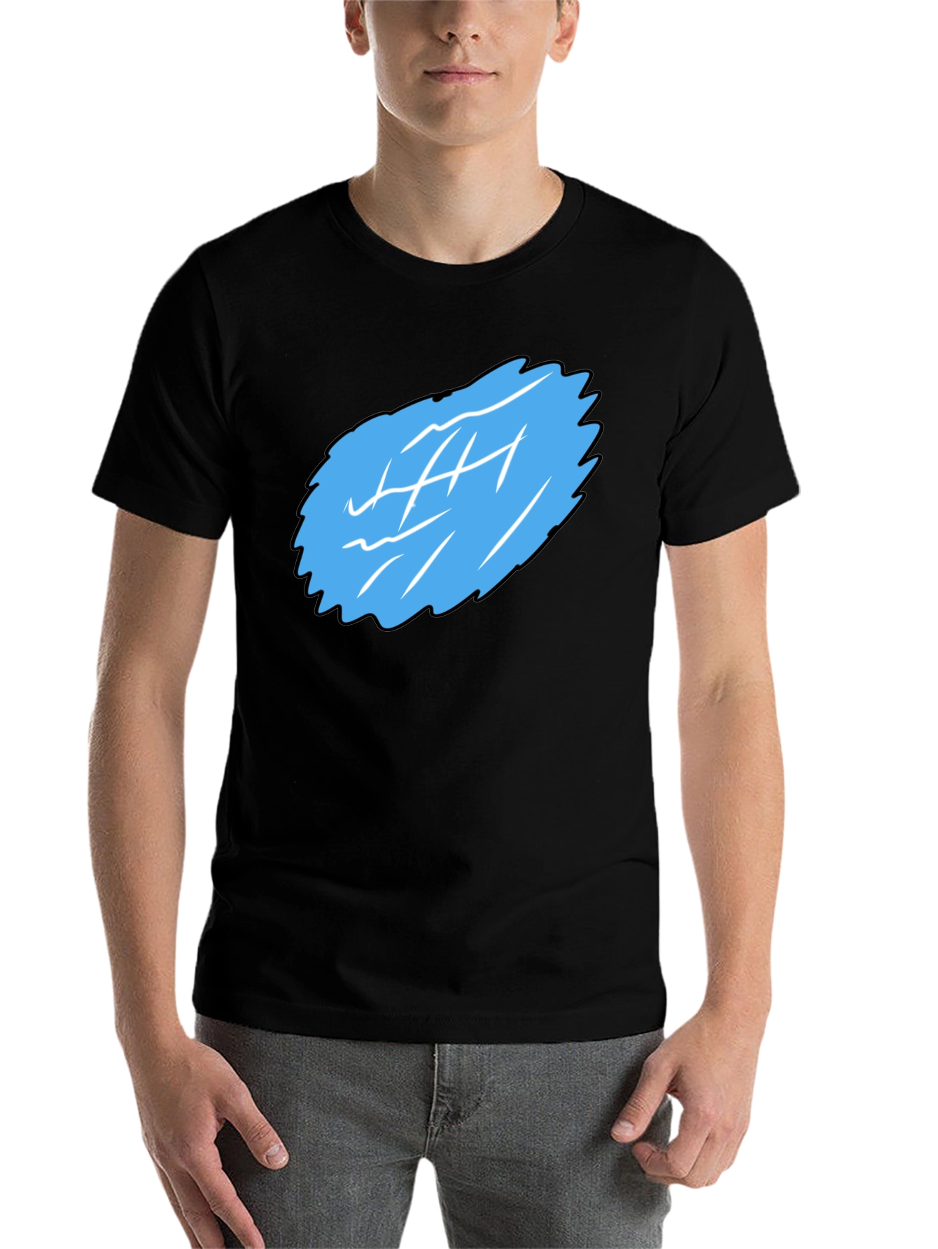 Black Men's Black Graphic Tee - Abstract Blue Design view 7