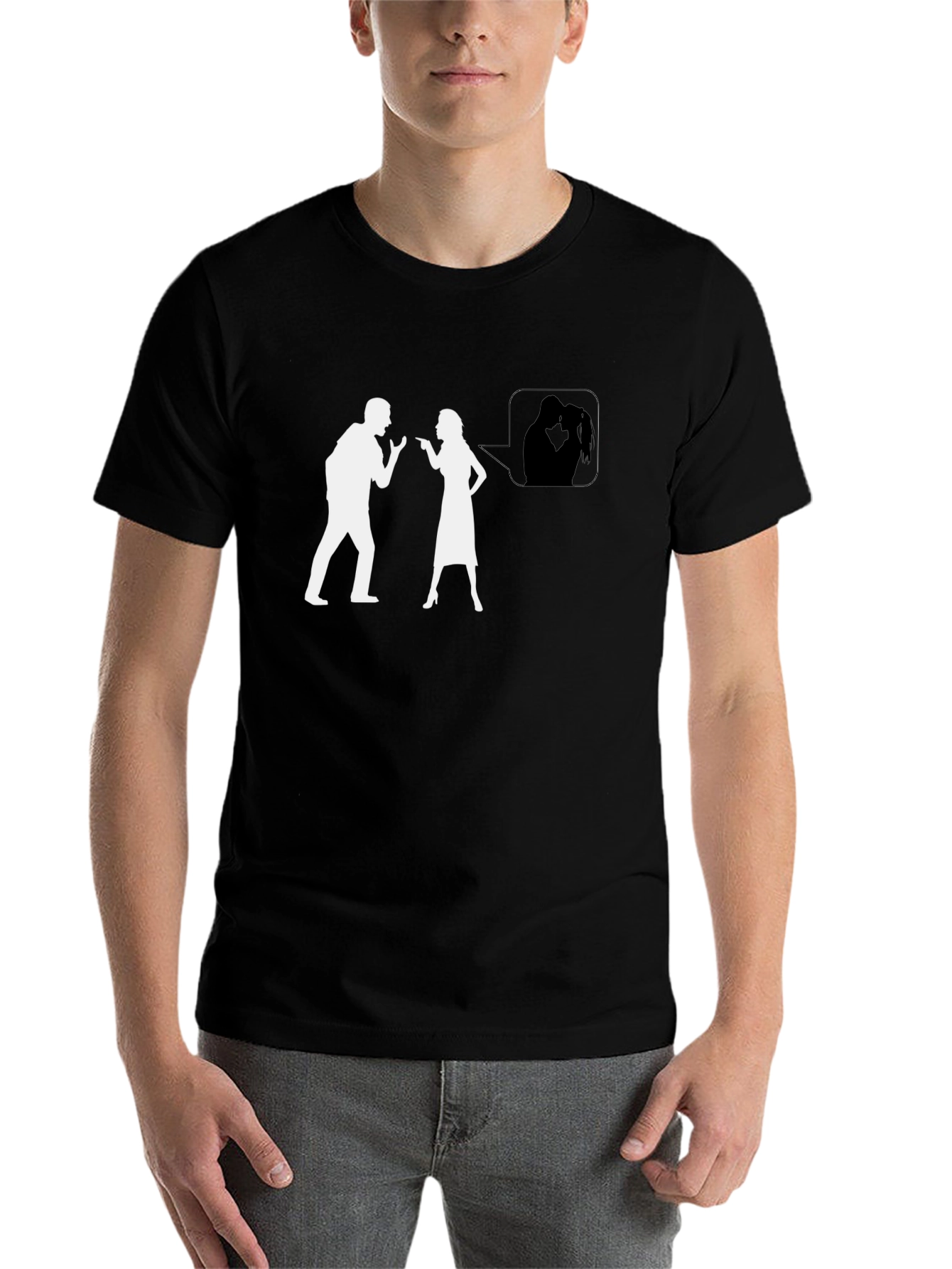 Black Funny Arguing Couple T-Shirt - Black Tee view 7