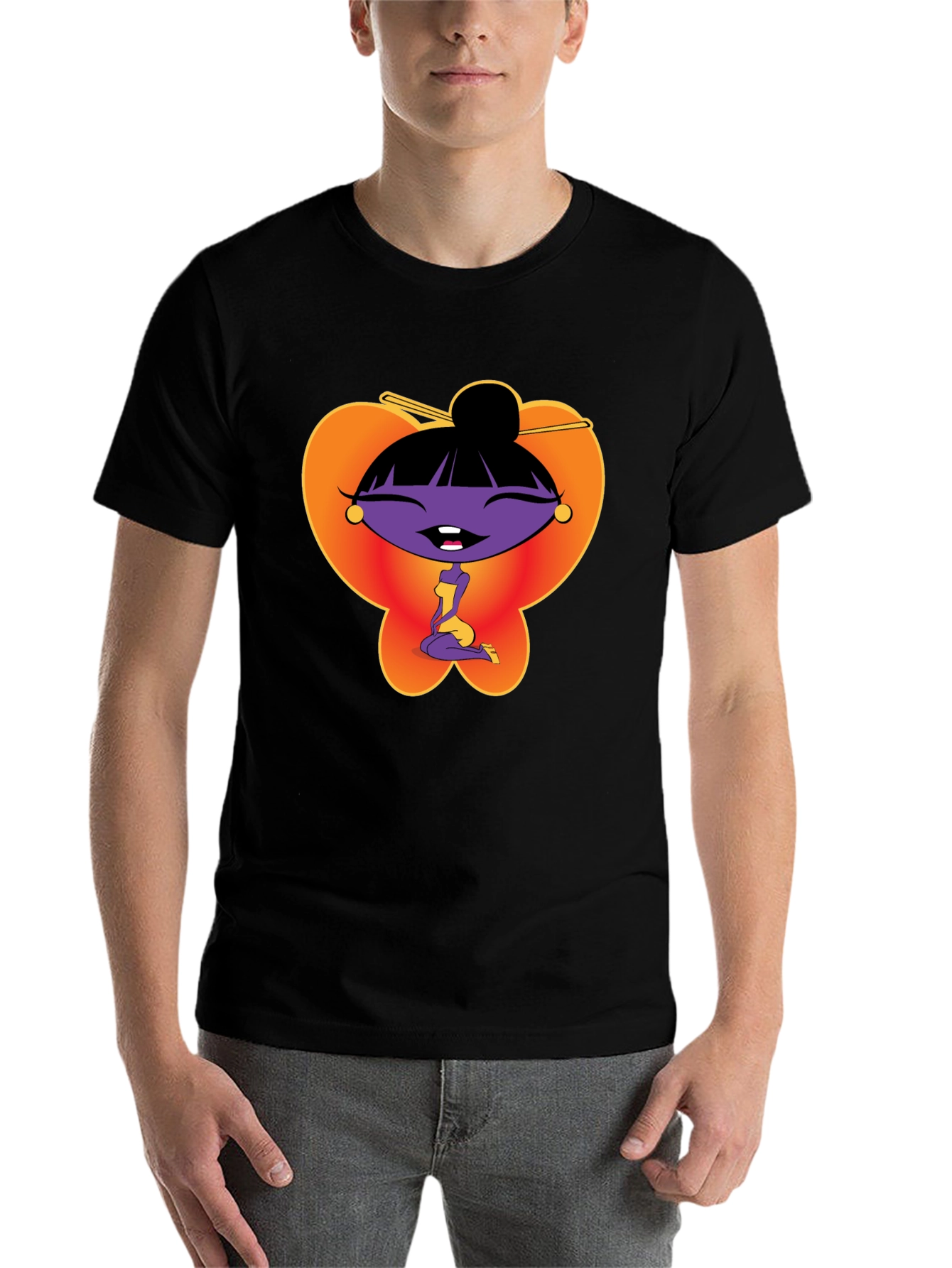 Black Cartoon Girl Graphic Tee - Black view 7