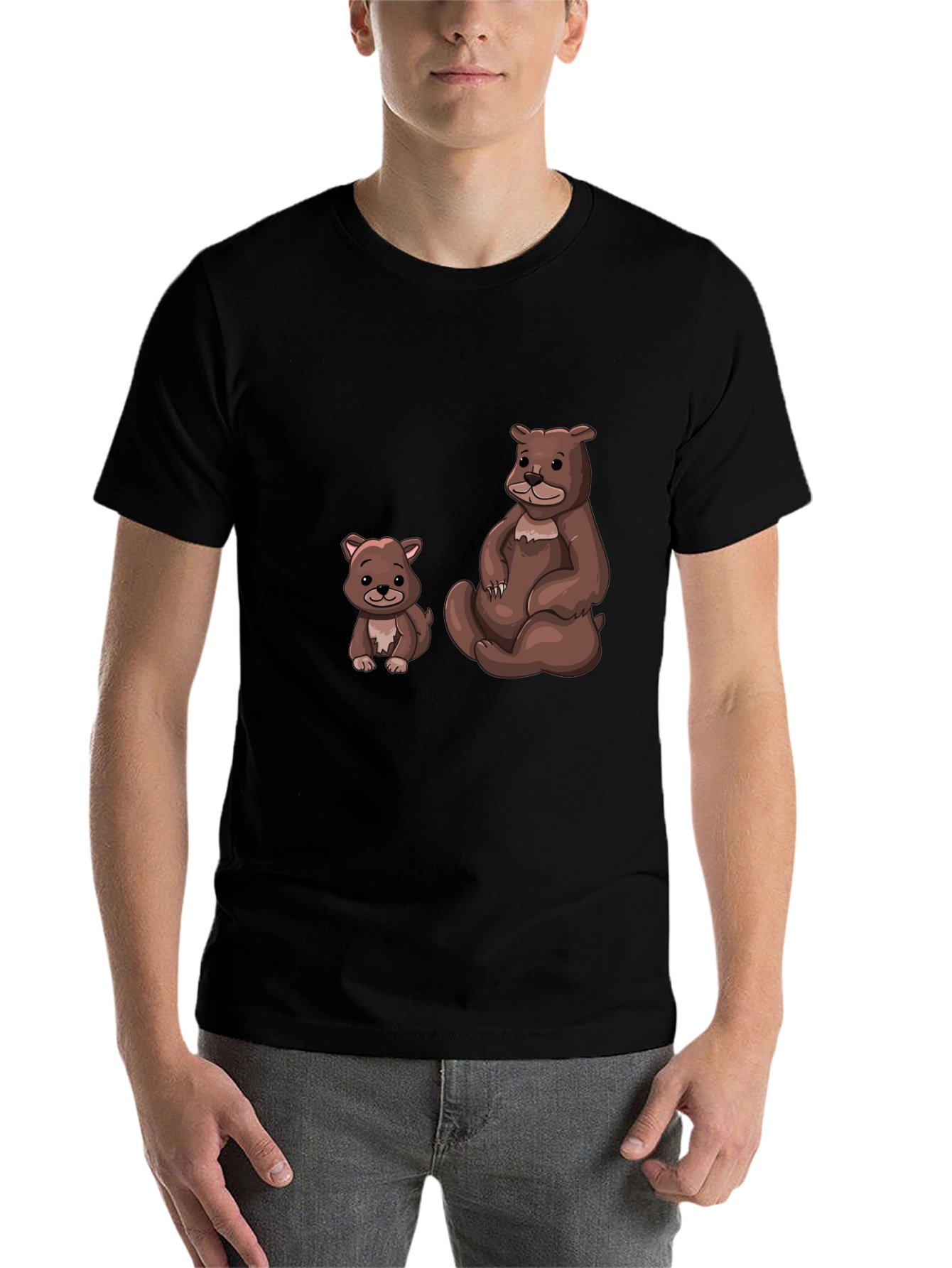 Black Cute Bears Graphic Black T-Shirt - Casual Wear view 7
