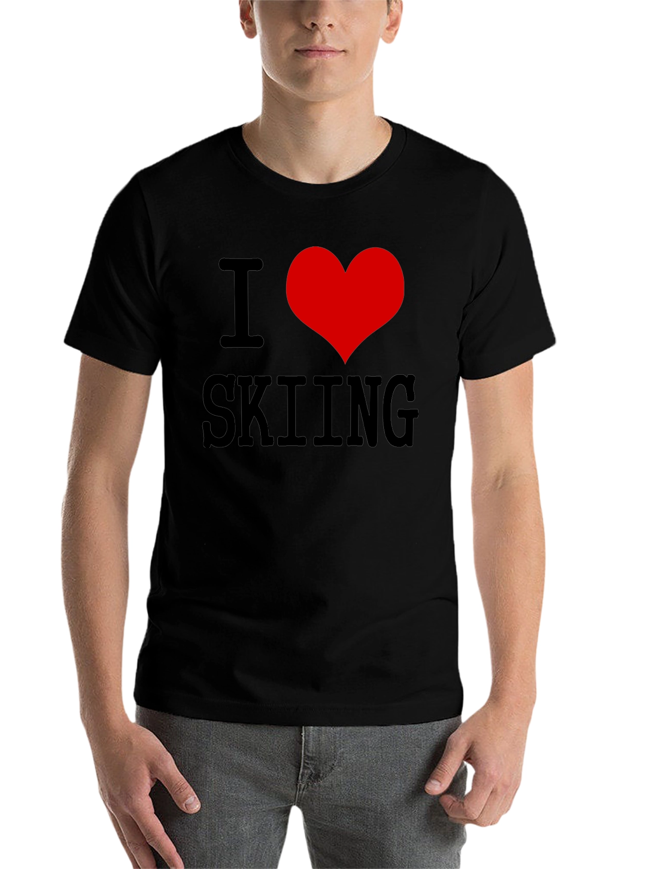 Black I Heart Skiing T-Shirt - Black Cotton Tee view 7
