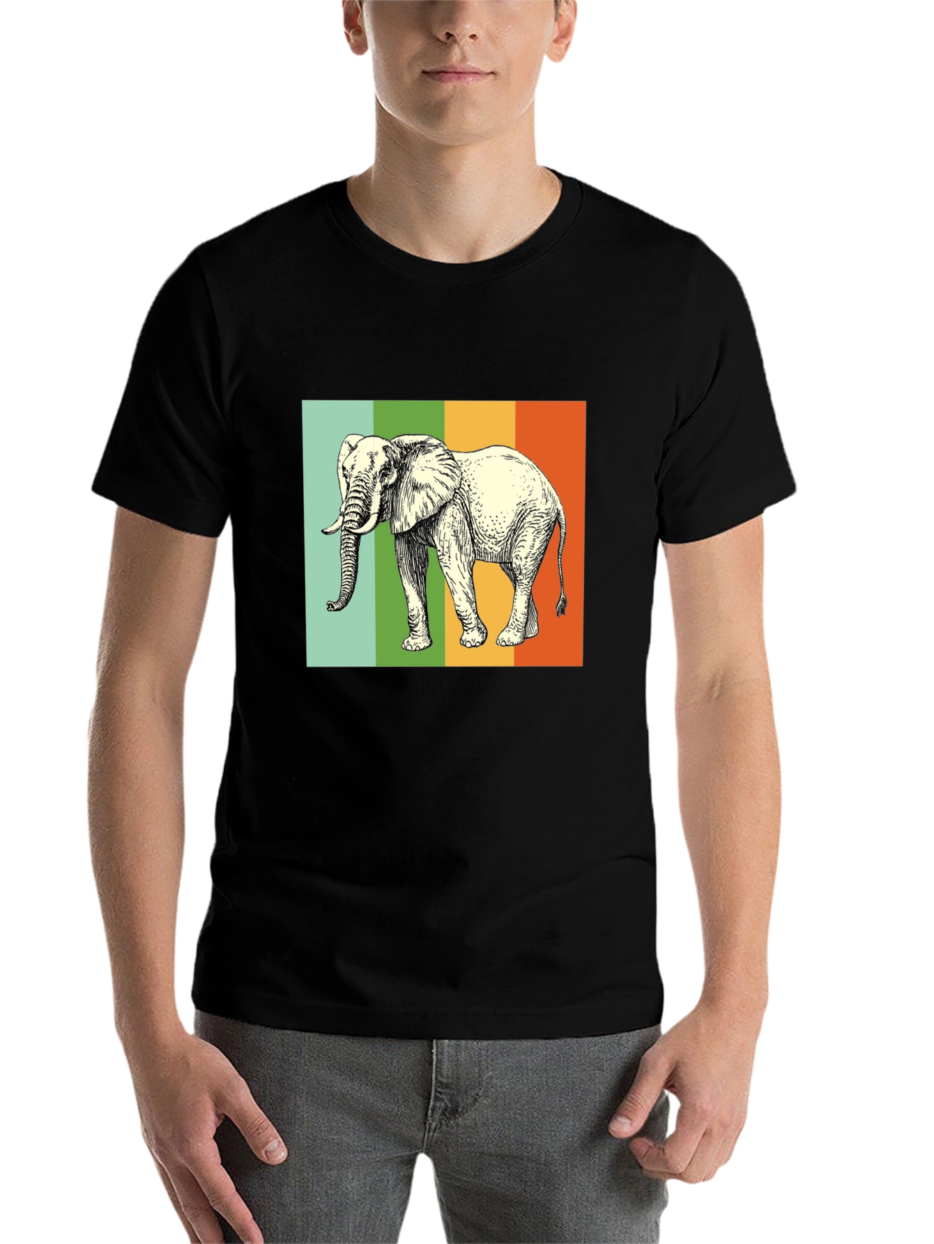 Black Elephant Graphic T-Shirt - Striped Background view 7