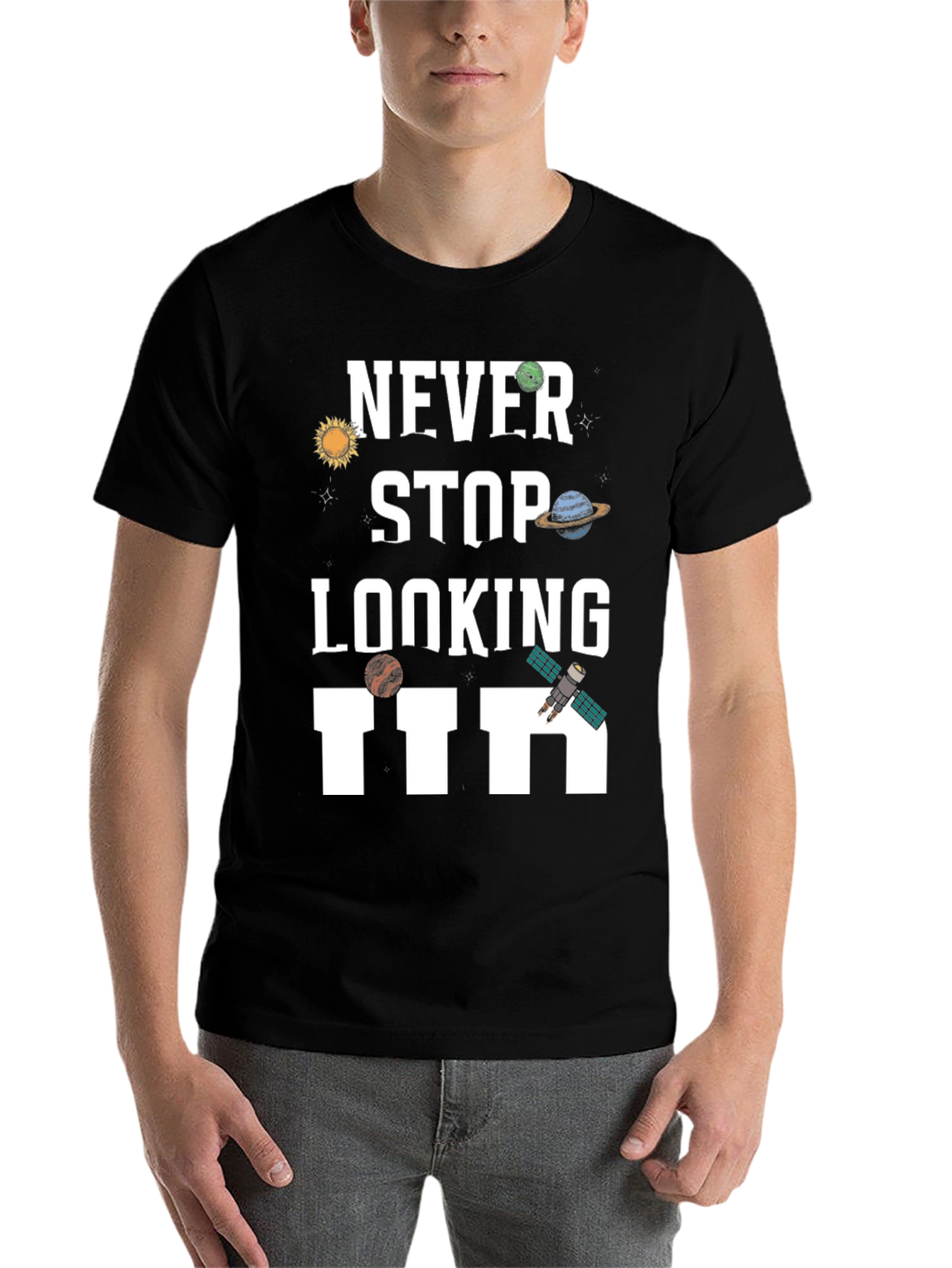 Black Never Stop Looking Up Graphic T-Shirt view 7