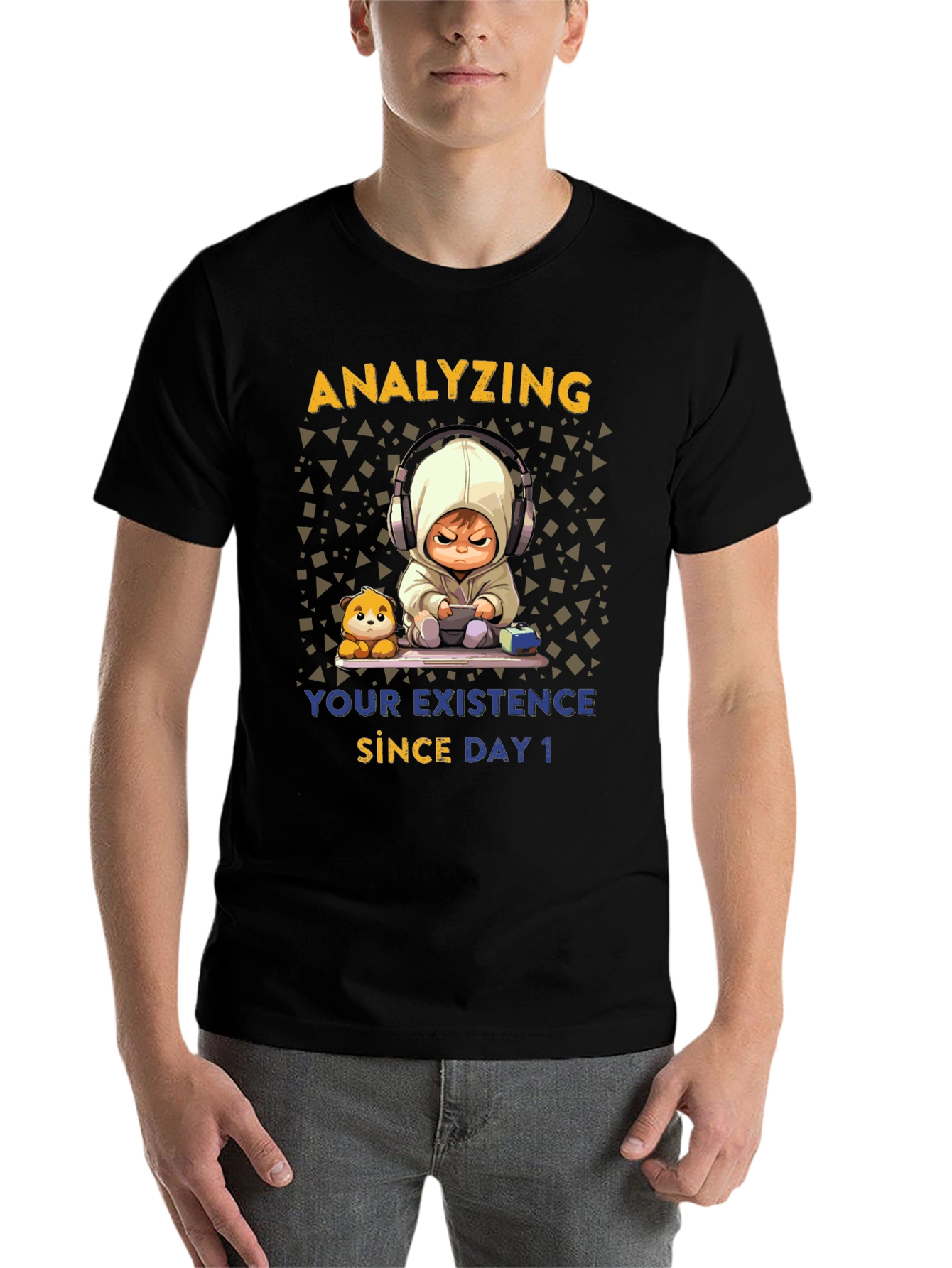 Black Analyzing Existence T-Shirt - Funny Gamer Baby Tee view 7