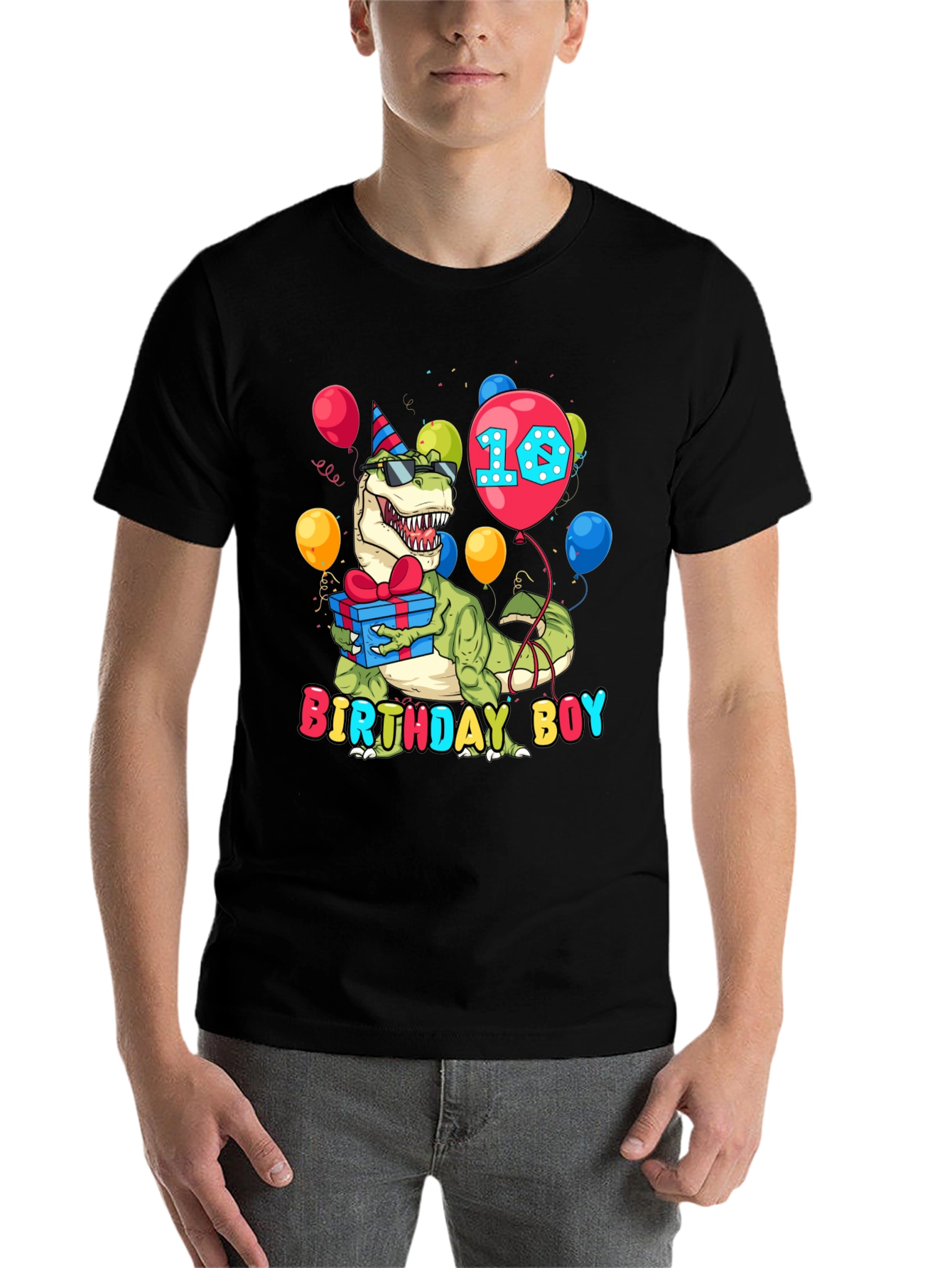 Black Birthday Boy Dinosaur T-Shirt - Dino 10th Birthday view 7
