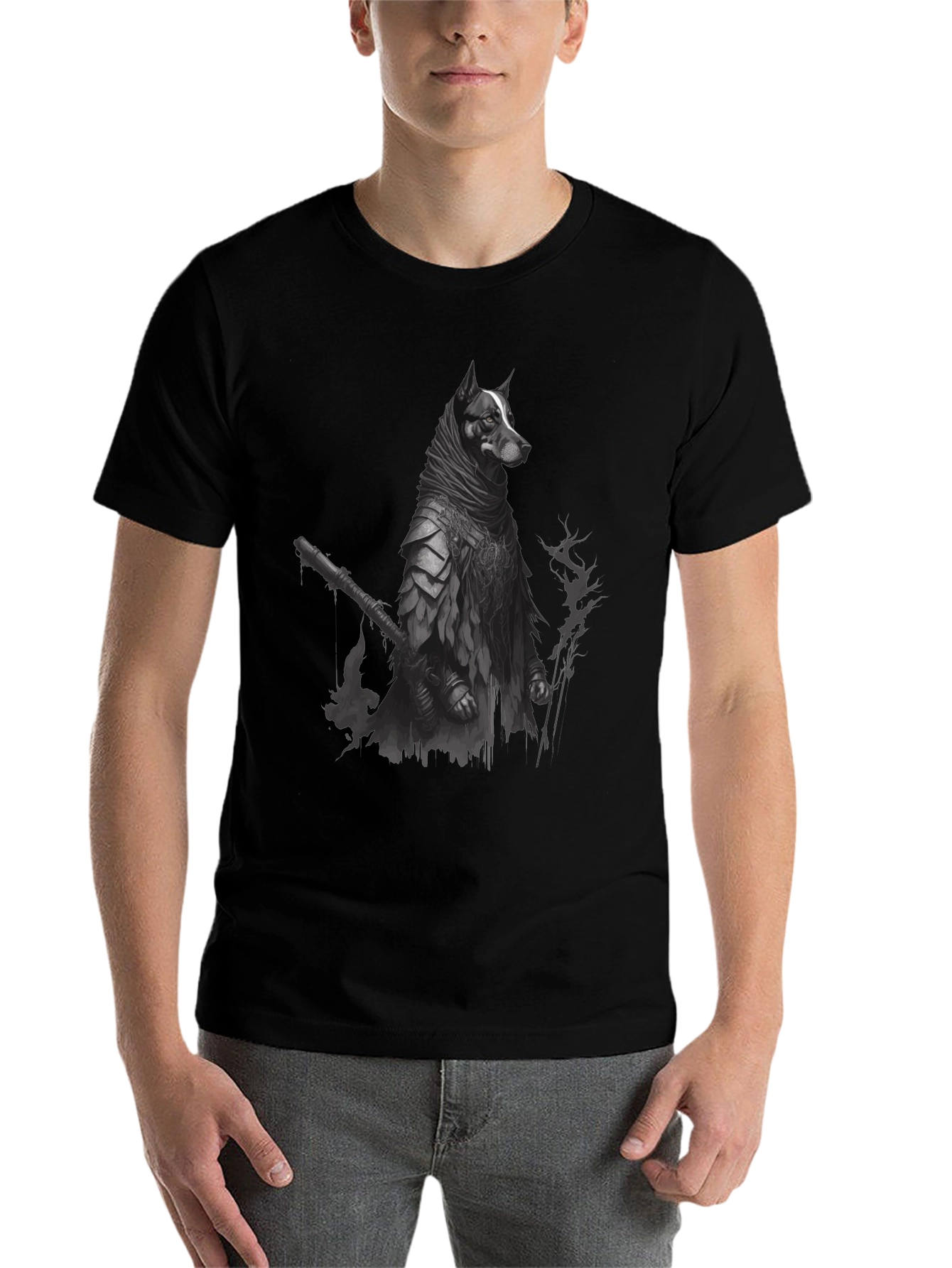 Dog Warrior Graphic Tee - Black Cotton T-Shirt - 7