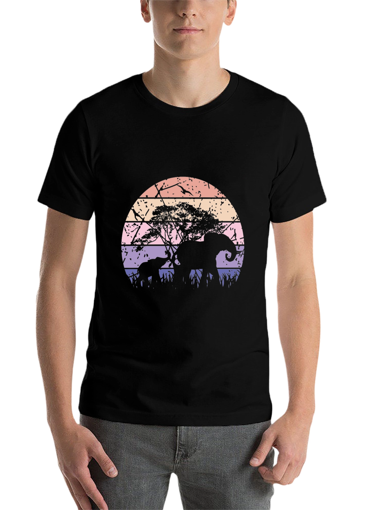 Black Elephant Sunset Graphic Tee - Black Cotton Blend view 7