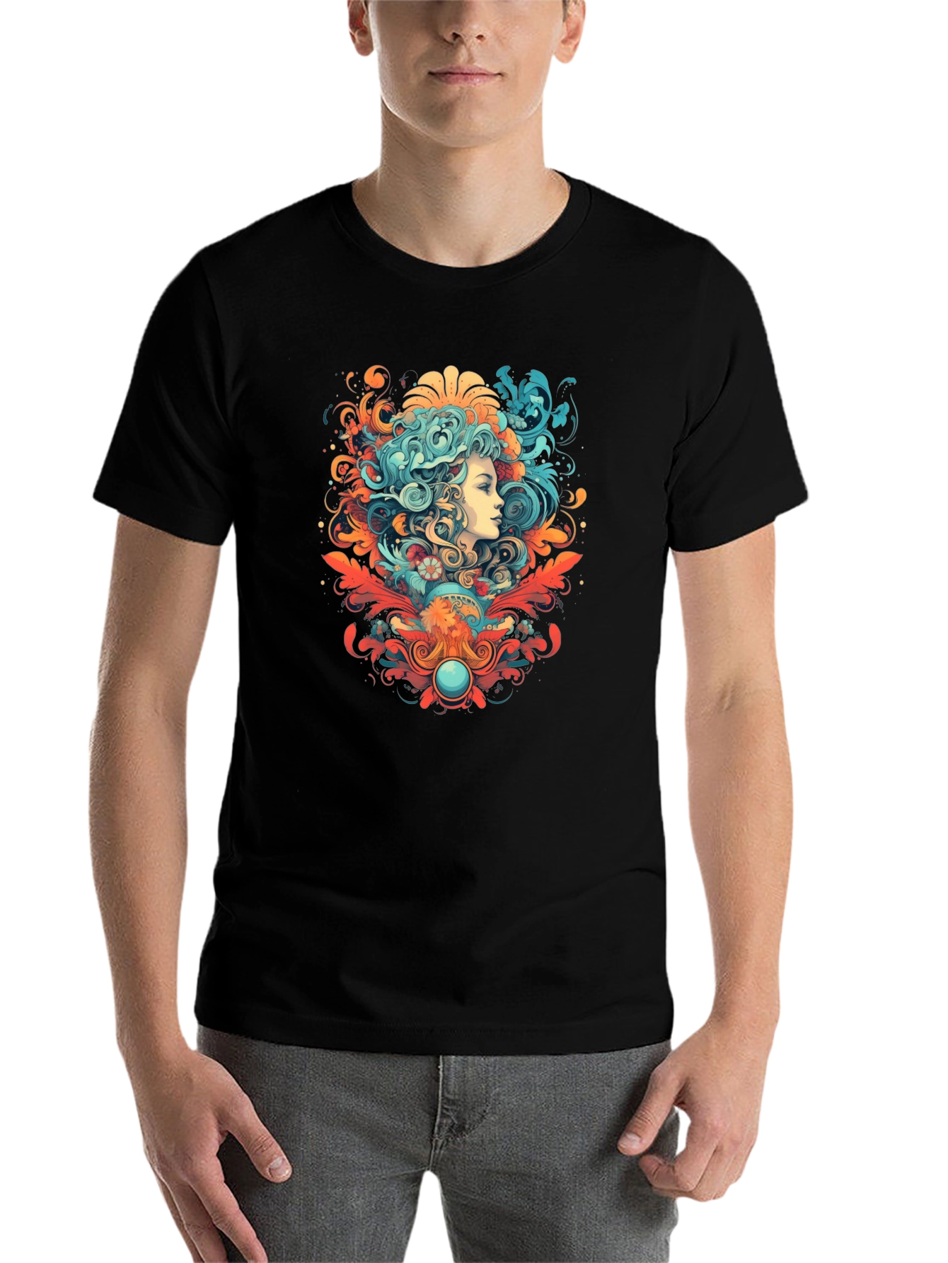 Black Psychedelic Woman Graphic Tee view 7