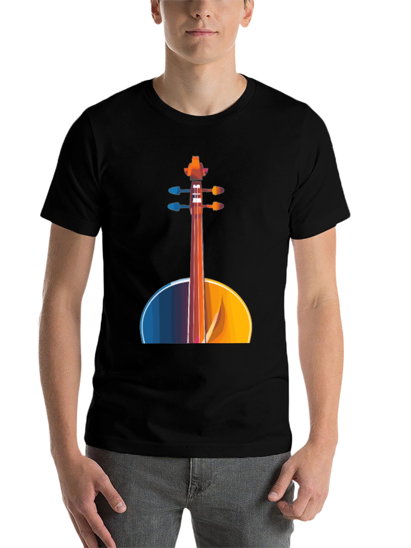 Black Abstract Cello Graphic Tee - Black Musical Shirt view 7