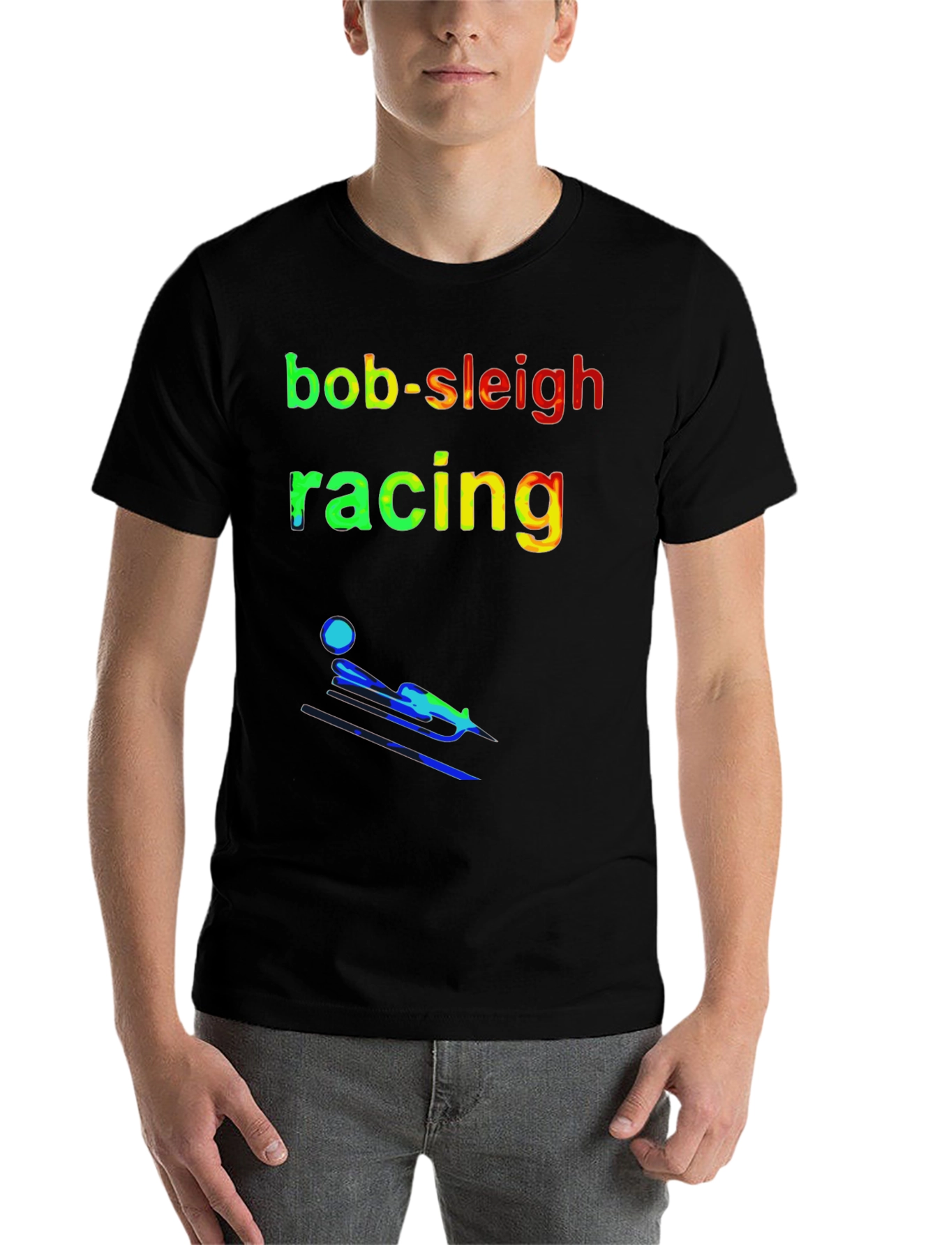 Black Bob-Sleigh Racing T-Shirt - Sporty Design view 7