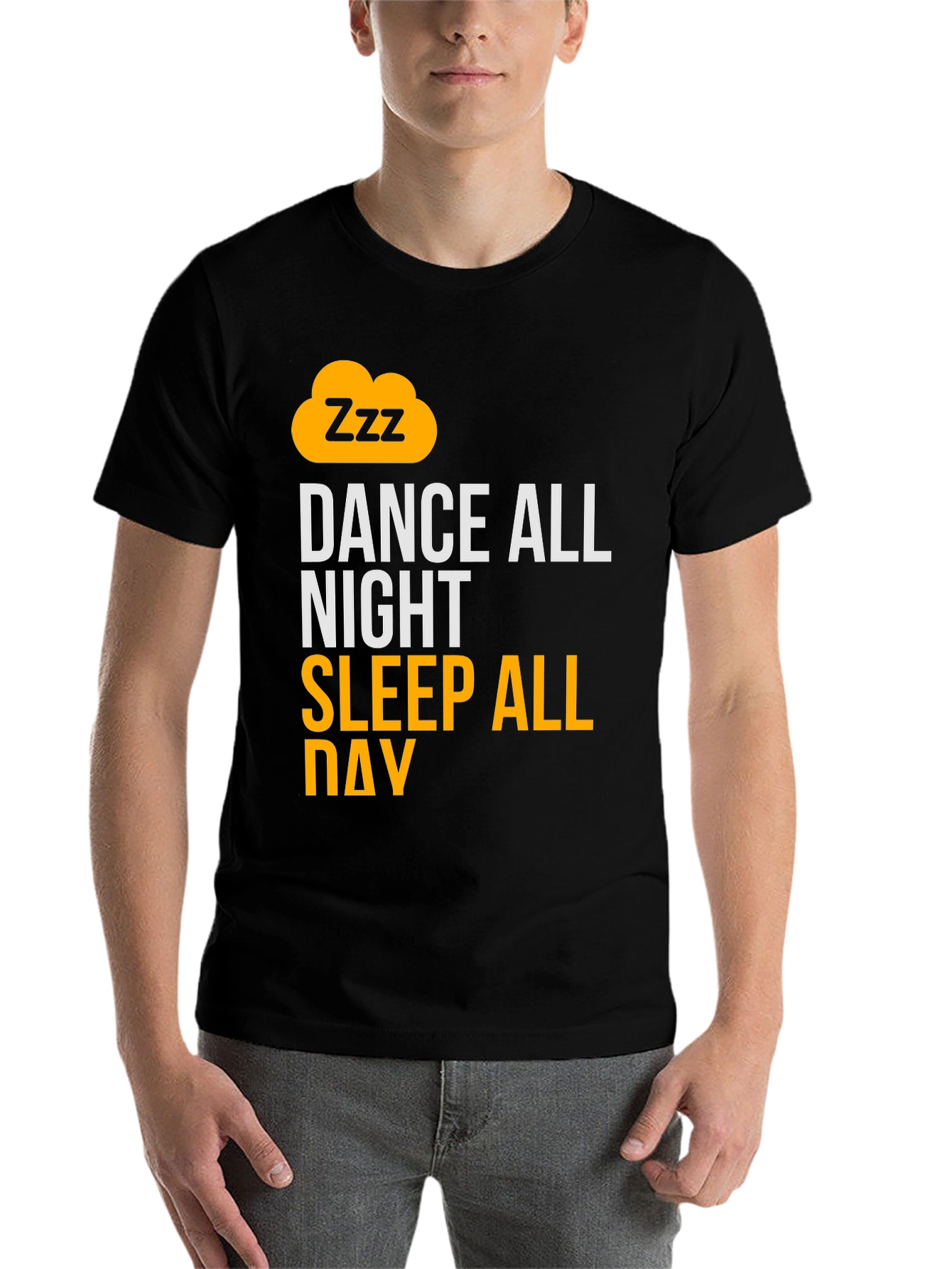 Black Dance All Night Sleep All Day Black Graphic T-Shirt view 7