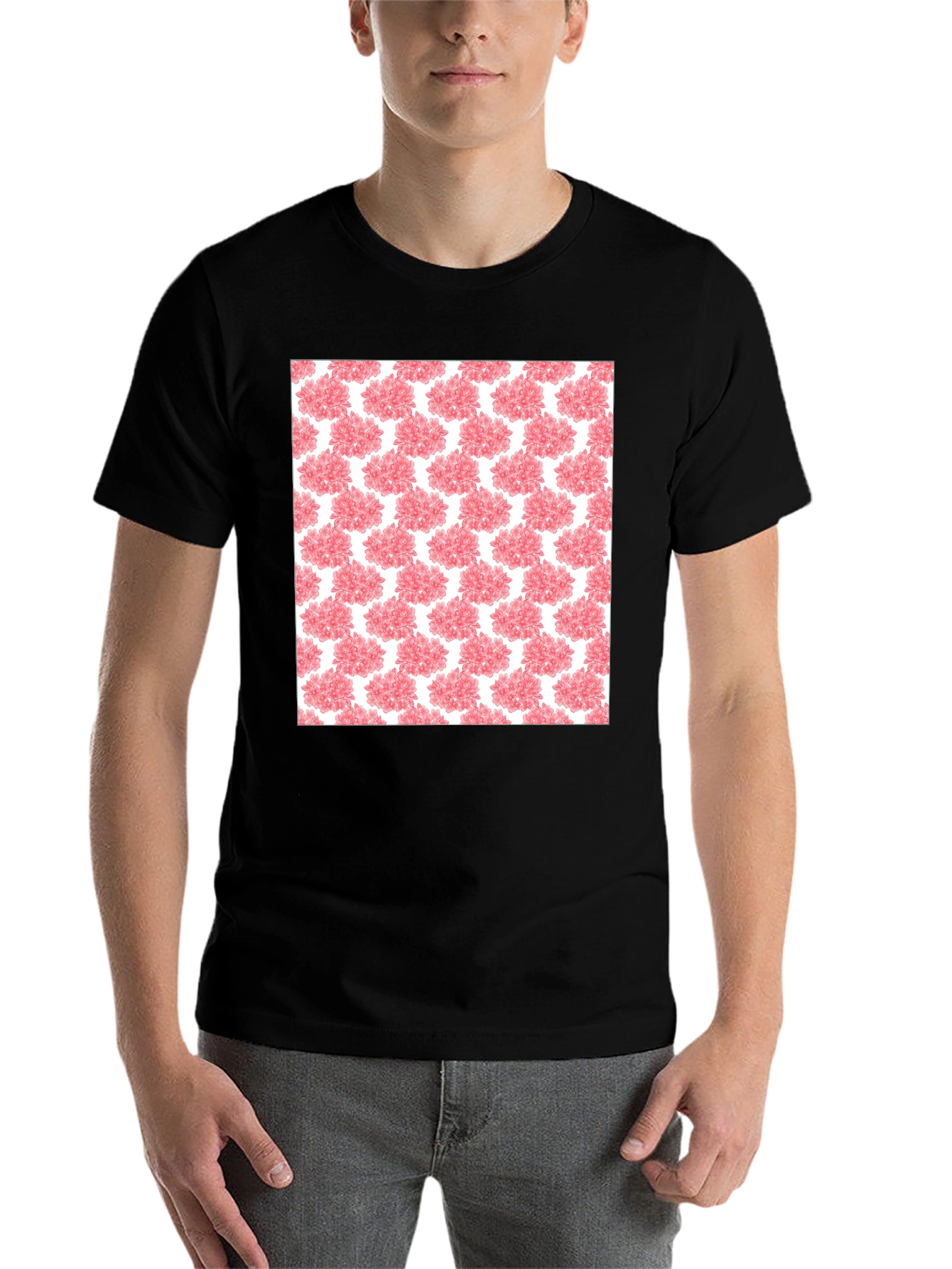 Black Floral Pattern Black T-Shirt view 7