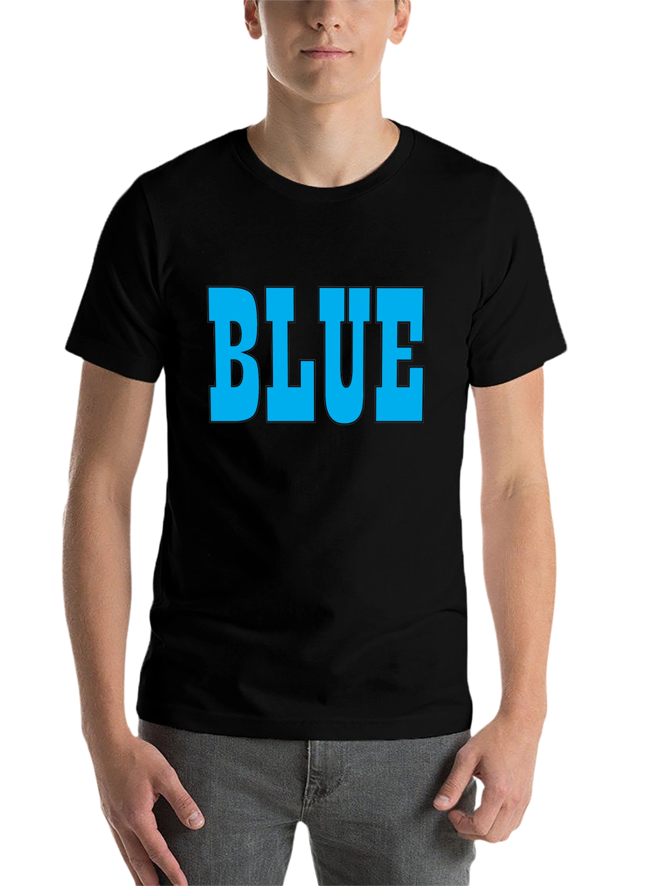 Black Bold "BLUE" Graphic T-Shirt - Classic Crew Neck Tee view 7