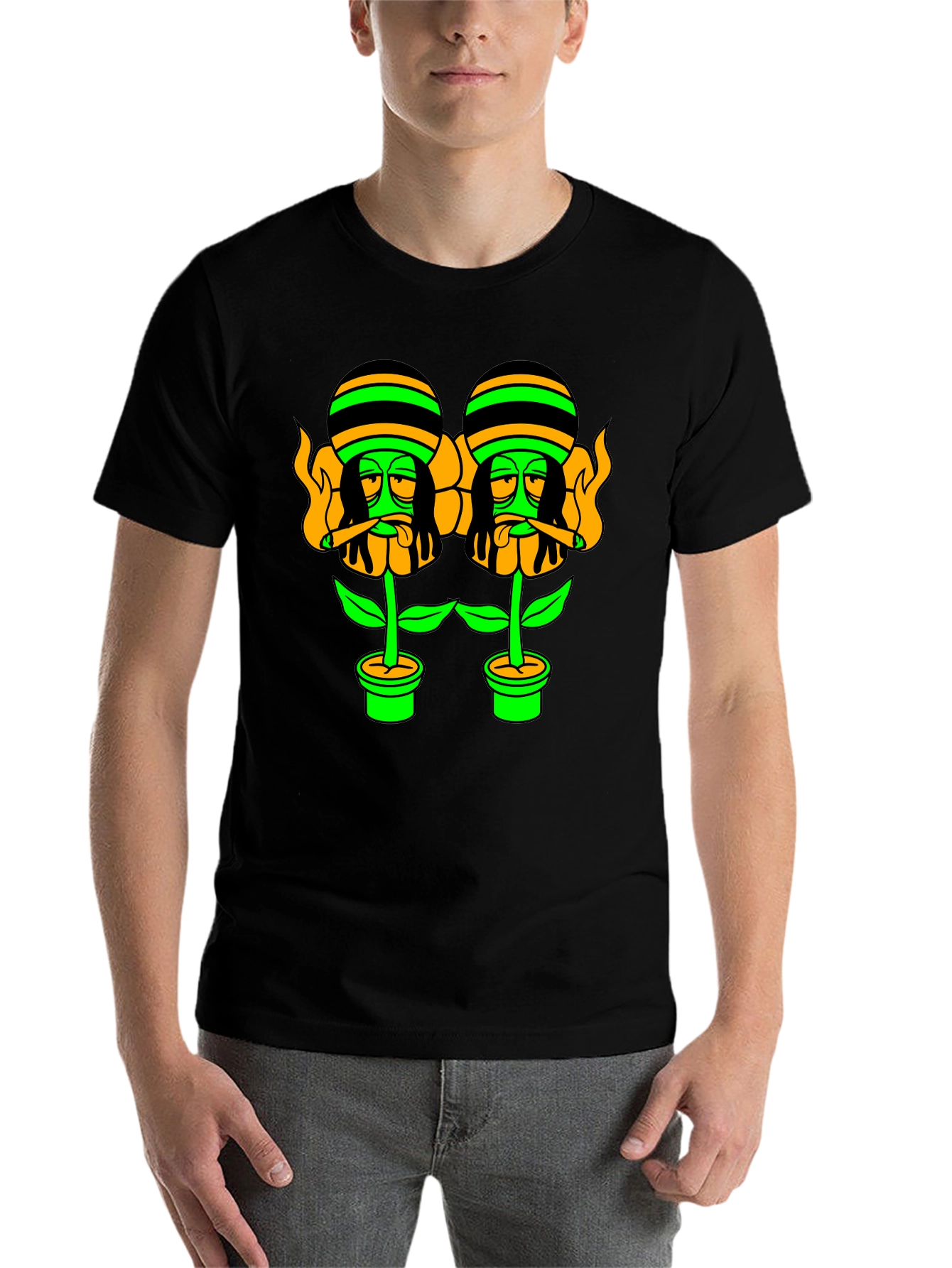 Black Rasta Flower Pot Graphic Tee - Black view 7