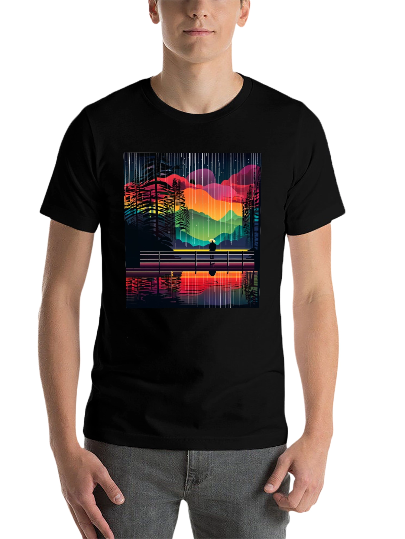 Black Vibrant Abstract Landscape Tee - Stylish Graphic T-Shirt view 7