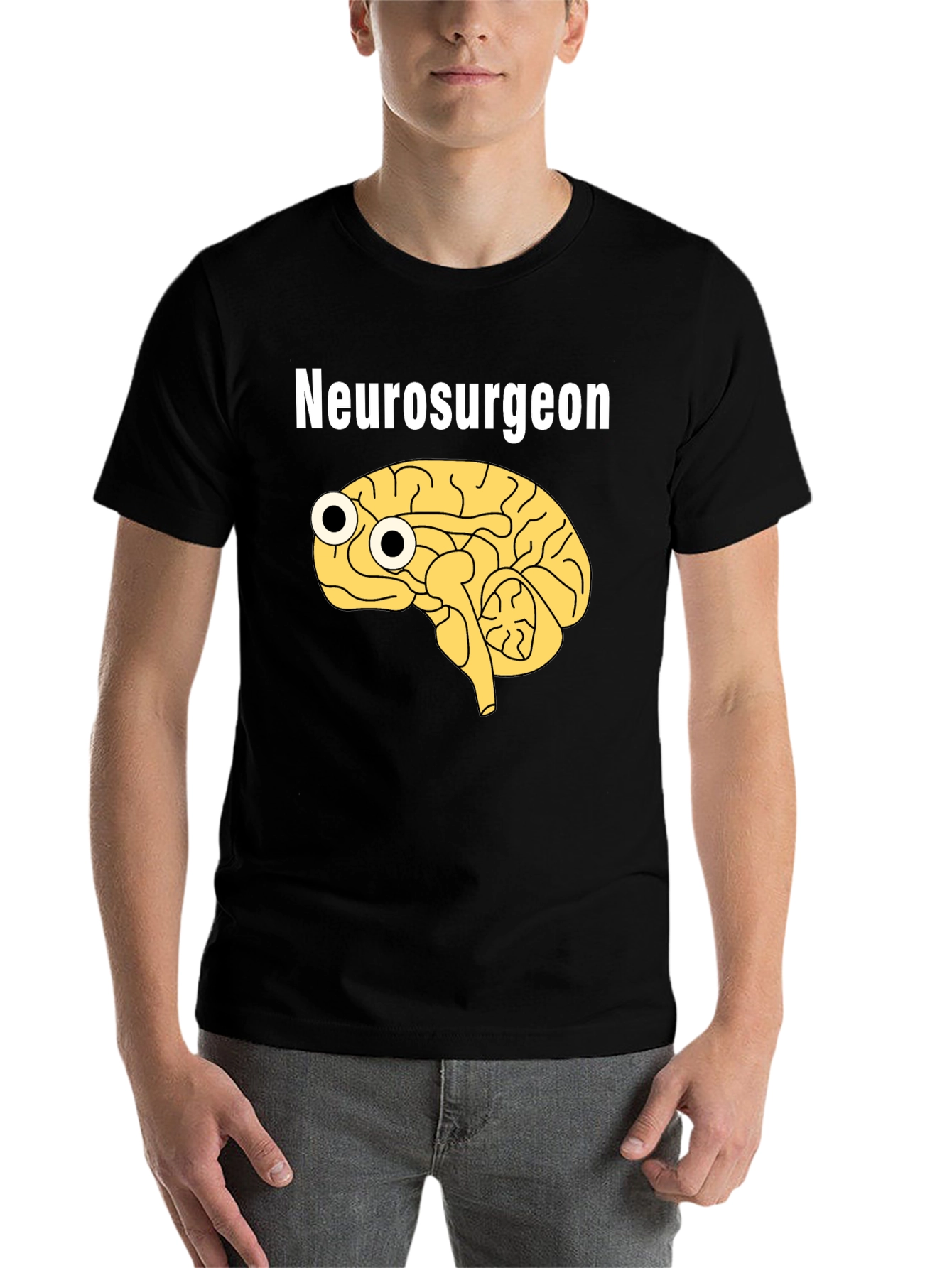 Black Funny Neurosurgeon Brain Googly Eyes Black T-Shirt view 7