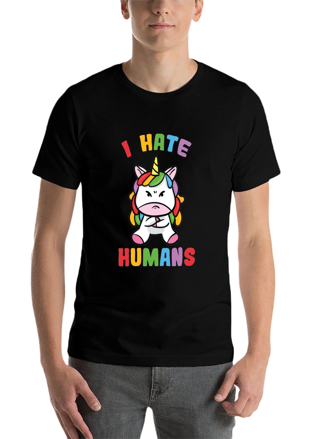 Black I Hate Humans T-Shirt - Grumpy Unicorn Tee view 7