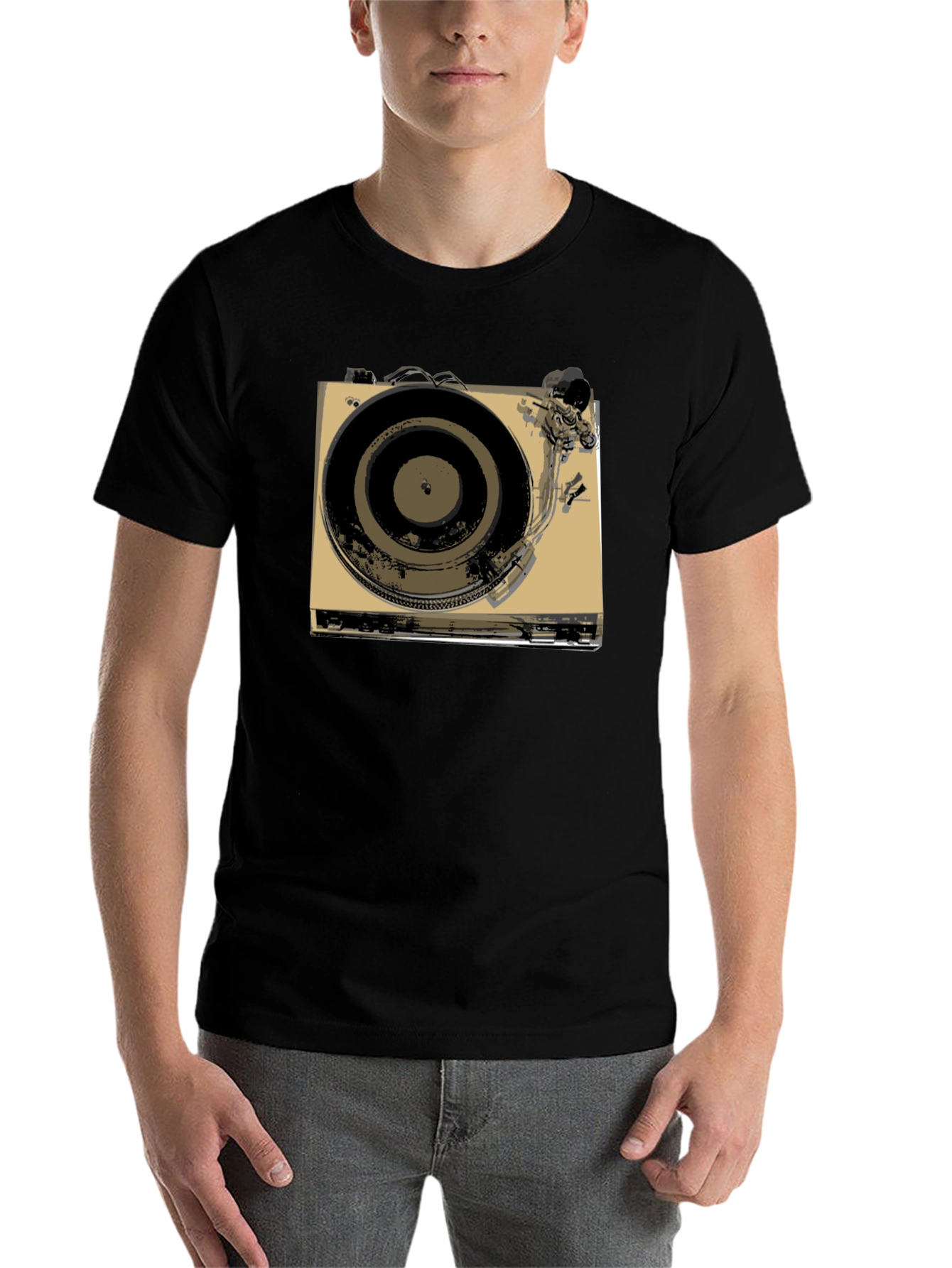 Black Vintage Turntable Graphic Tee - Retro DJ Style view 7