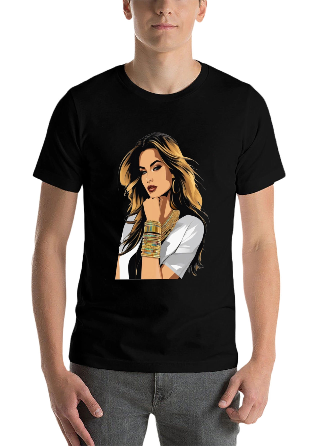 Black Black Graphic Tee - Glam Woman Print view 7