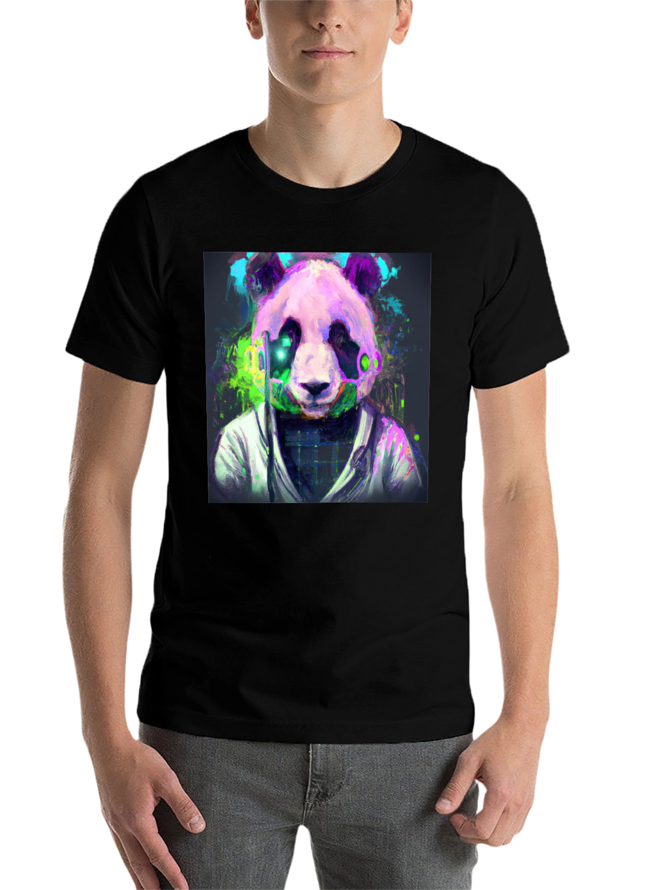 Black Cyber Panda Graphic Tee - Modern Style view 7