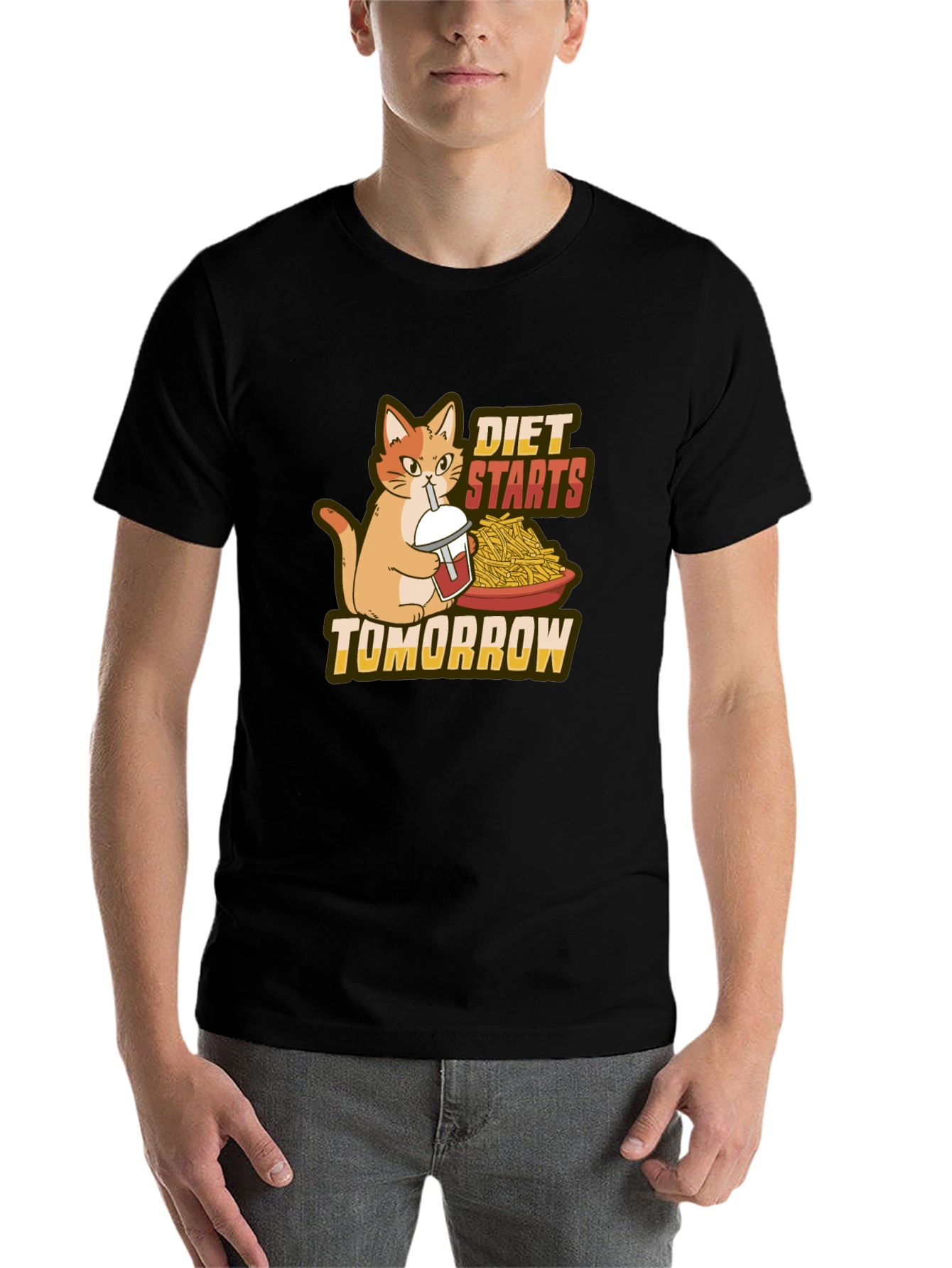 Black Diet Starts Tomorrow Funny Cat T-Shirt view 7