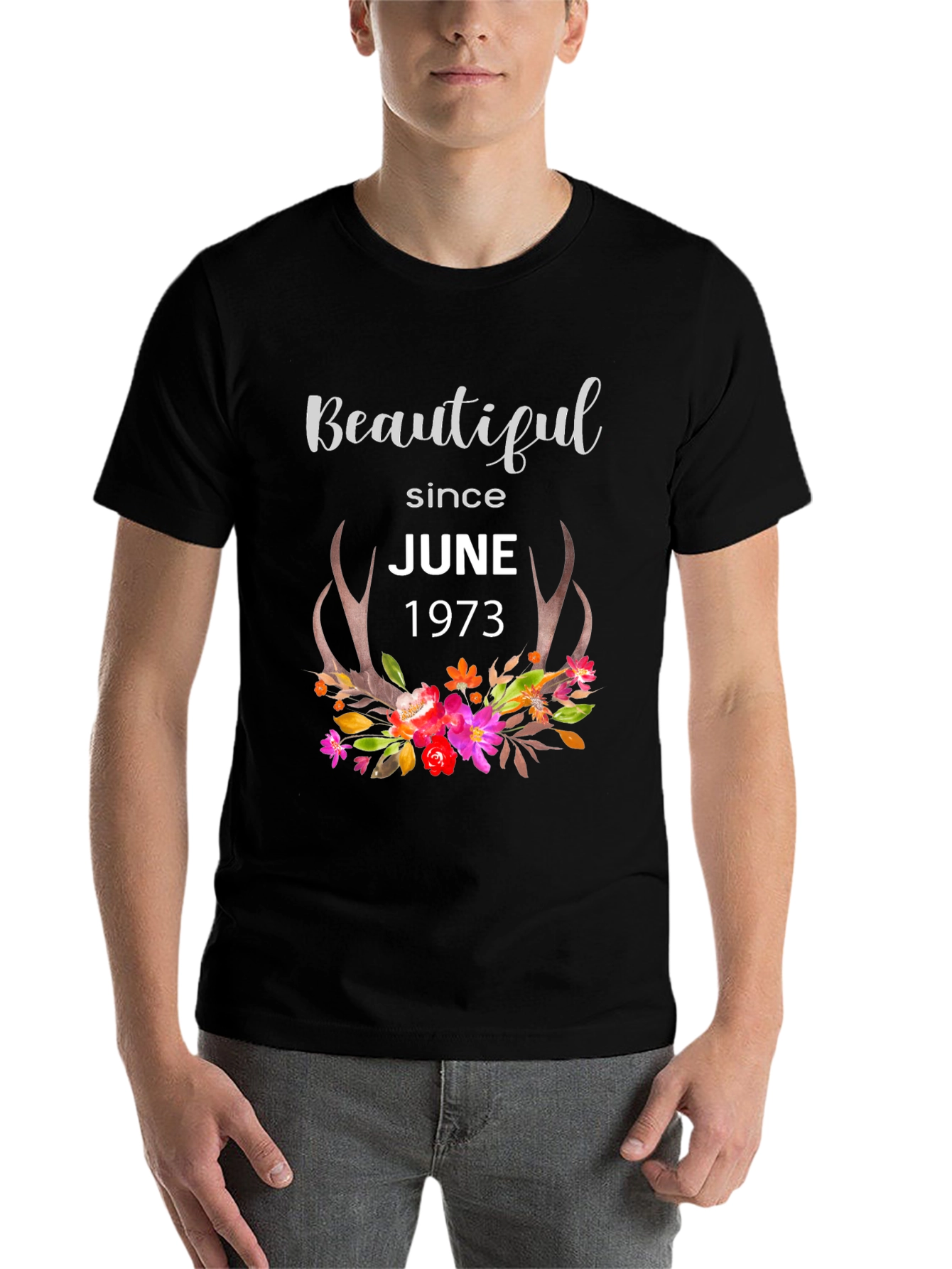 Beautiful Since June 1973 Floral Antler T-Shirt - 7