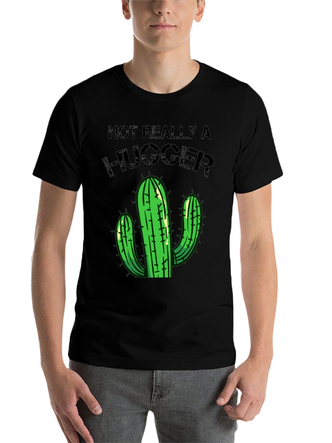Black Not Really a Hugger T-Shirt Cactus Graphic Tee view 7