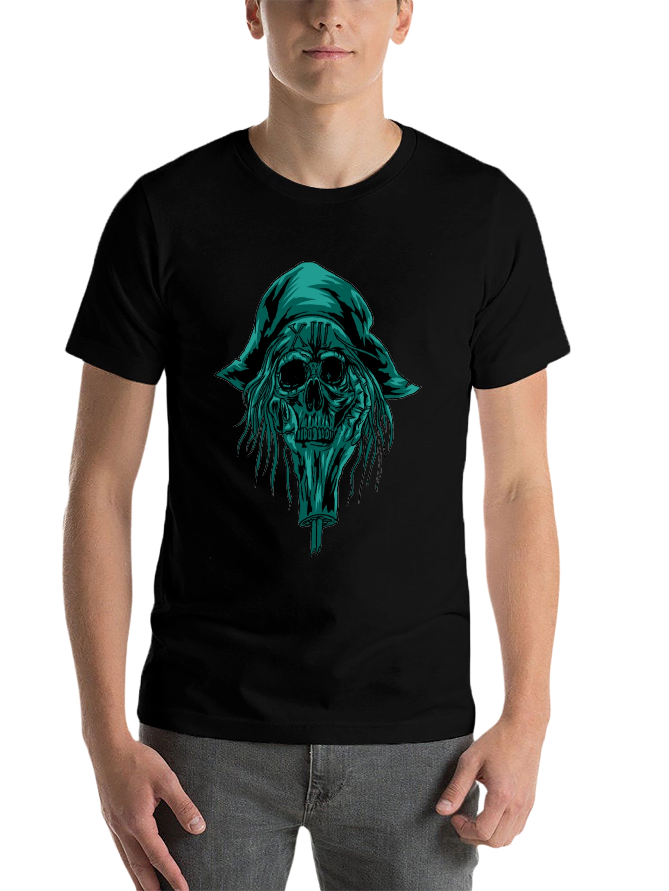 Black Skull Pirate Graphic Tee - Black Cotton T-Shirt view 7