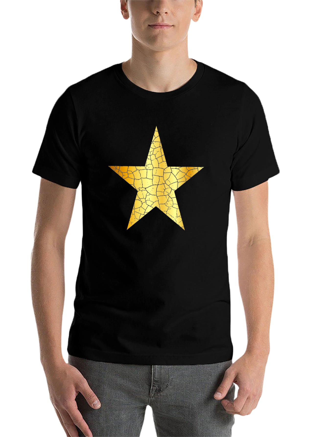 Black Cracked Gold Star Graphic Black T-Shirt view 7