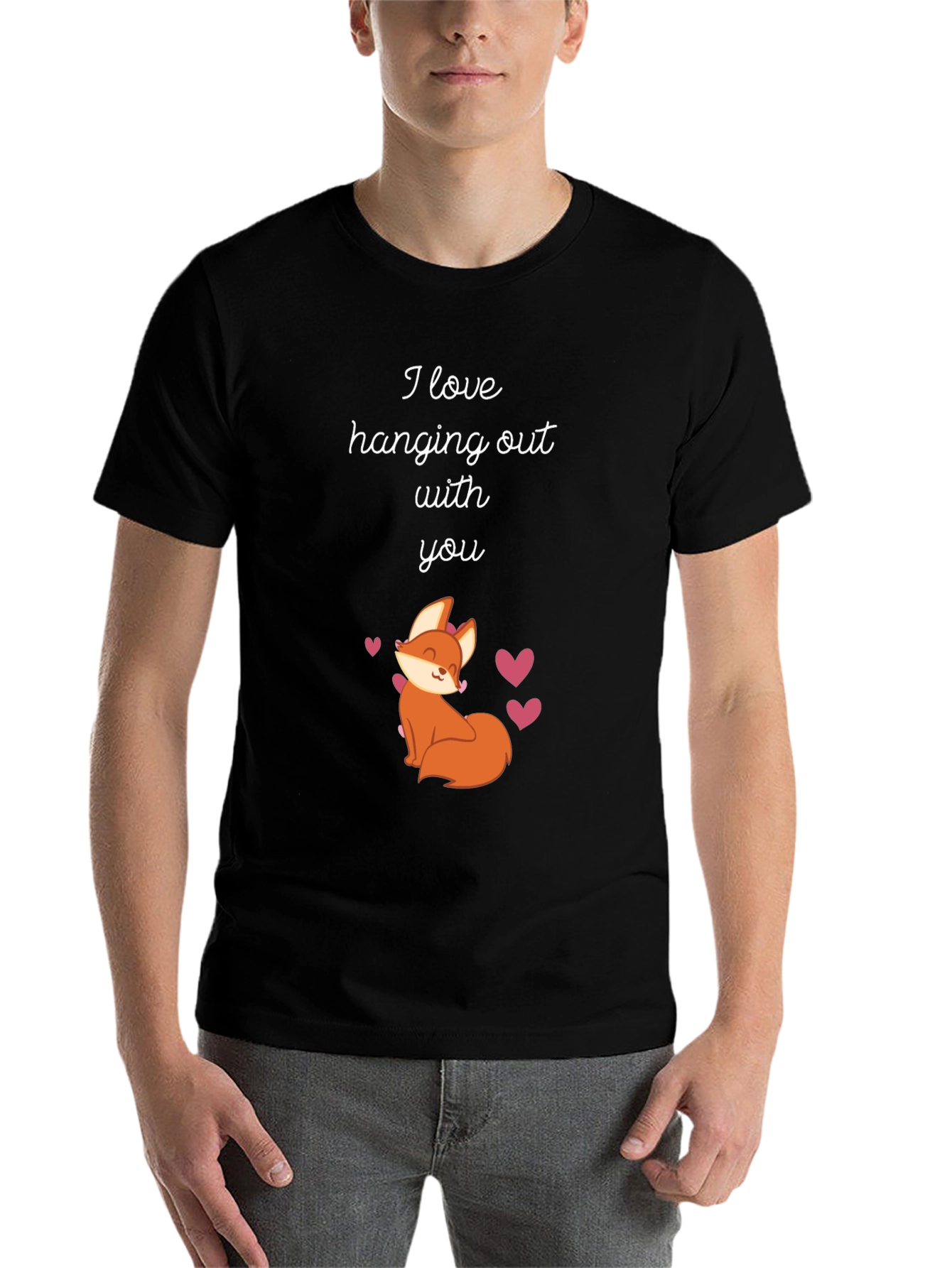 Black Cute Fox T-Shirt - I Love Hanging Out With You! view 7