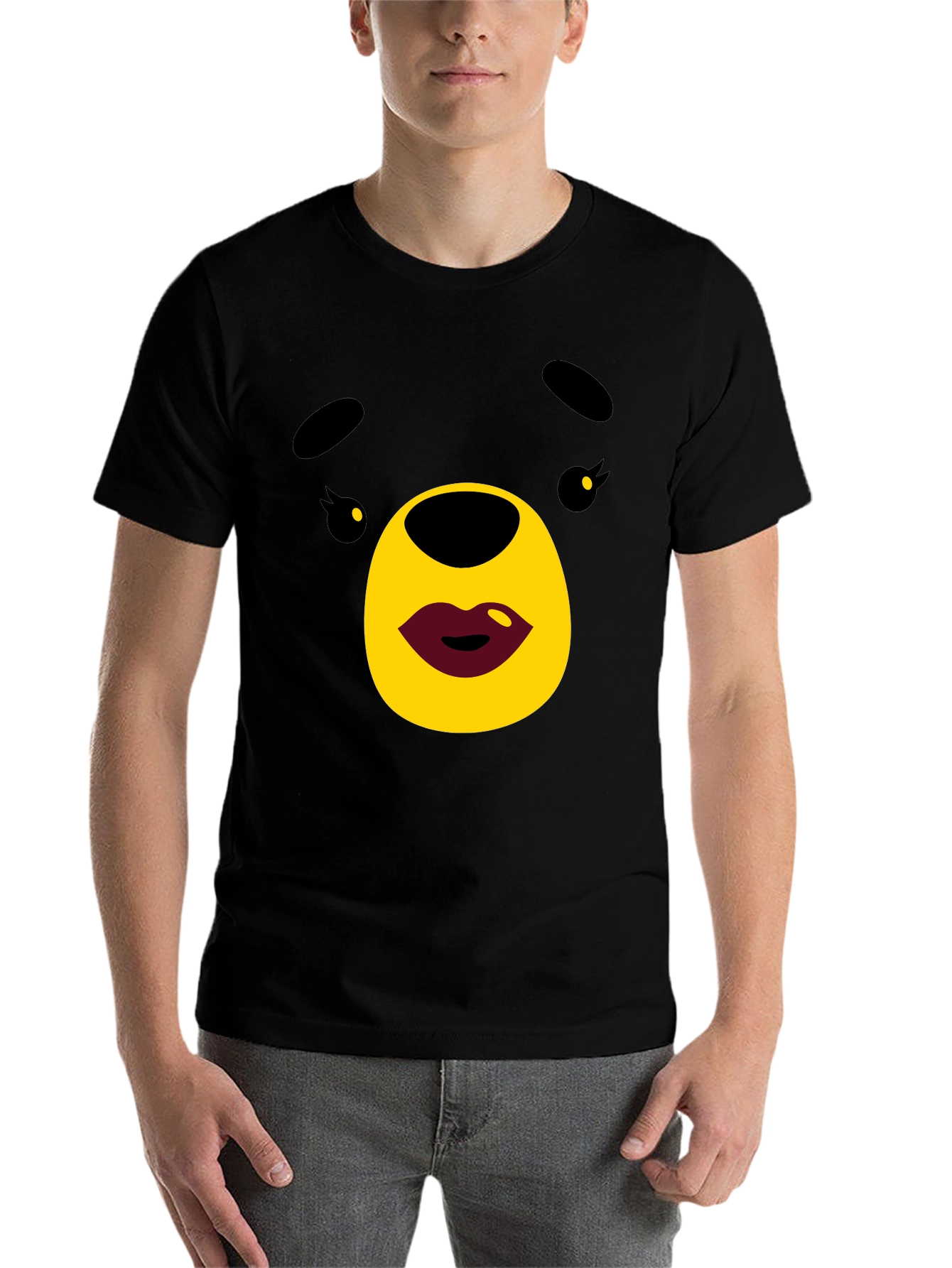 Black Cute Cartoon Bear Graphic Black T-Shirt view 7
