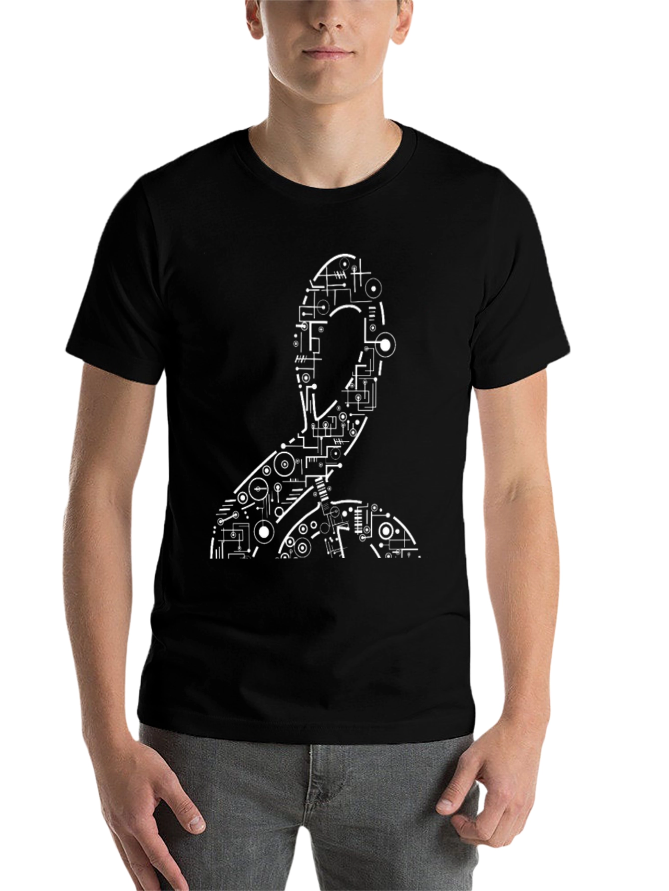Black Abstract Circuit Man Graphic Tee - Black view 7