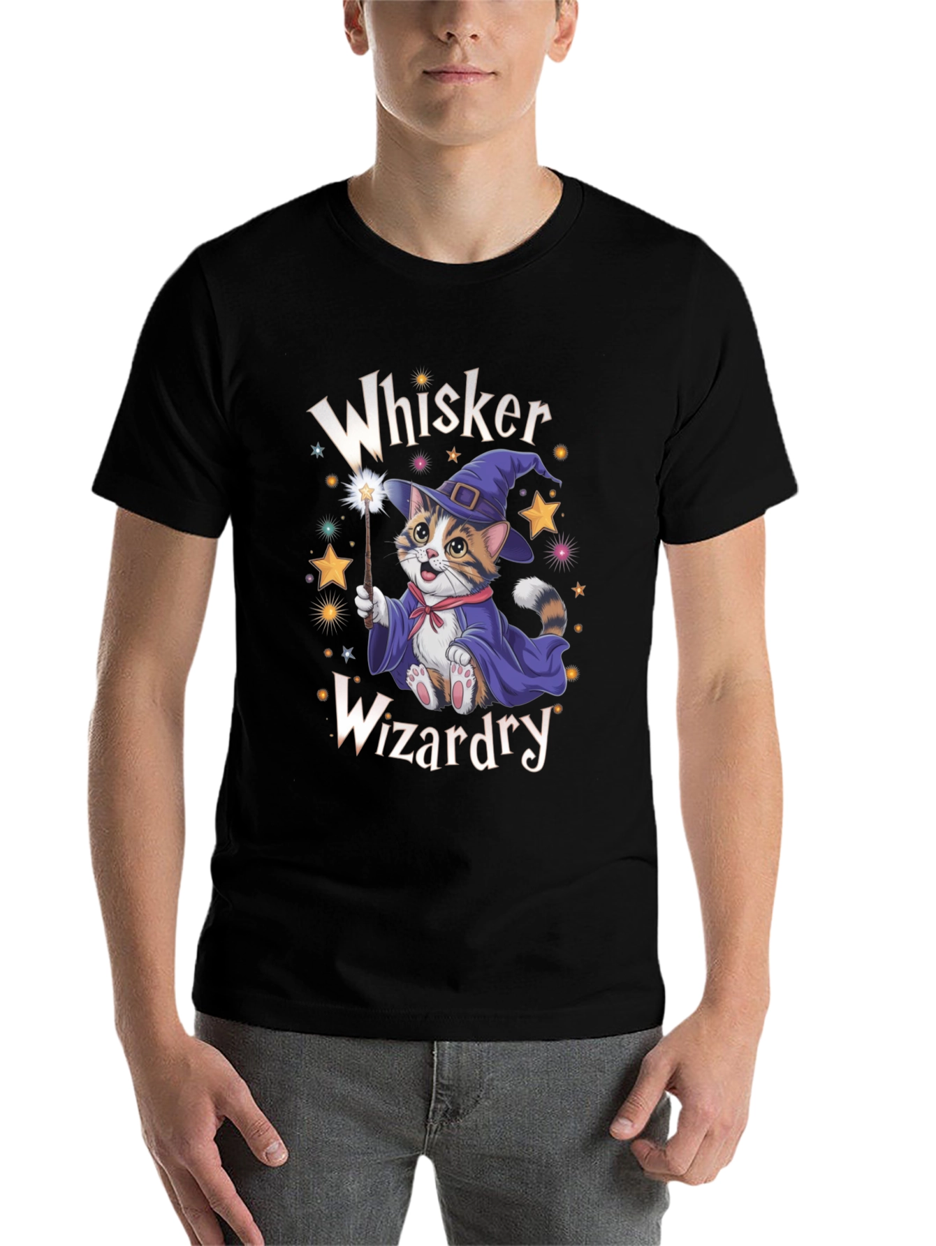Black Whiskers Wizardry Cat T-Shirt view 7