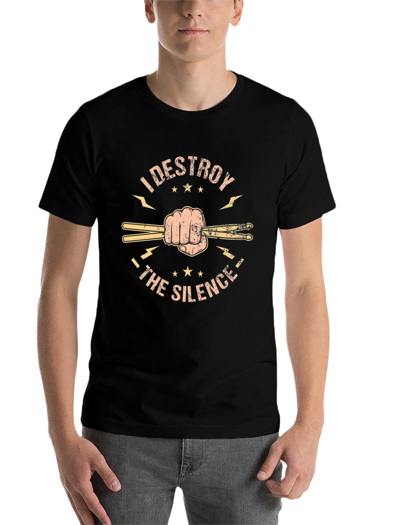 Black I Destroy the Silence Drummer T-Shirt view 7