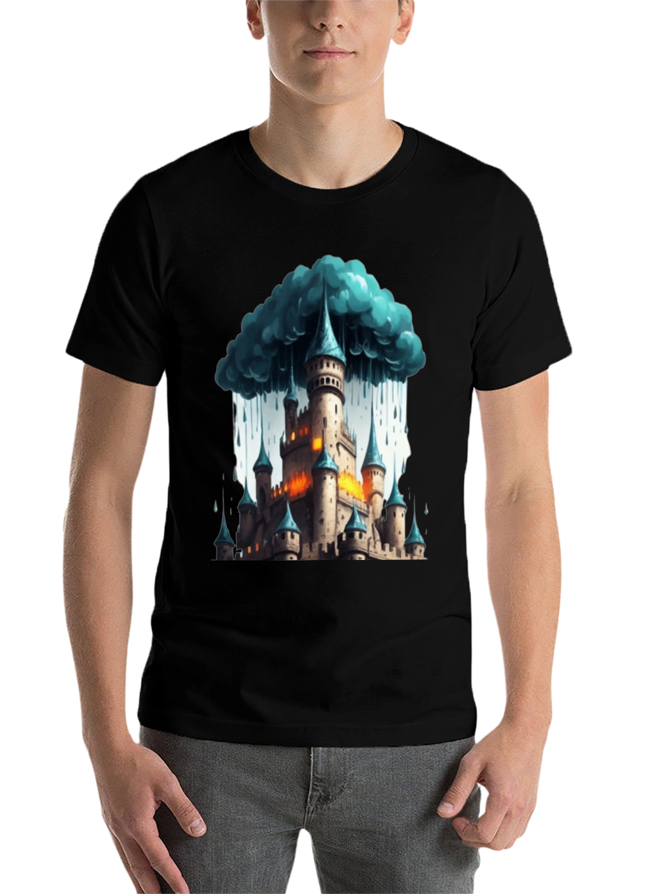 Black Fantasy Castle Storm T-Shirt view 7